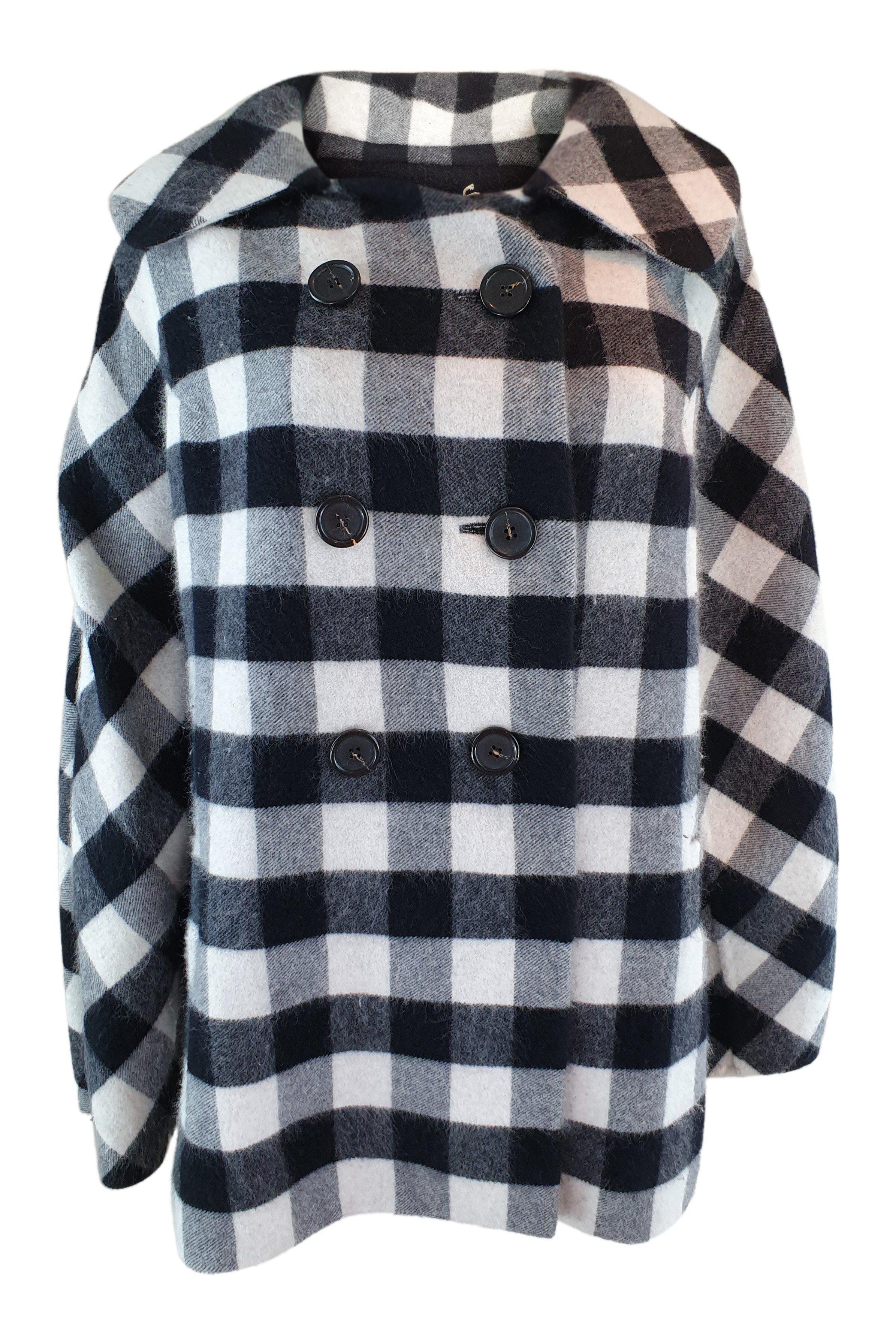 Ermanno Scervino Black & White Checked Cashmere Cape Coat - Women's Luxury Winter Outerwear (Size IT 42) | Perfect for Holiday Parties & Formal Events