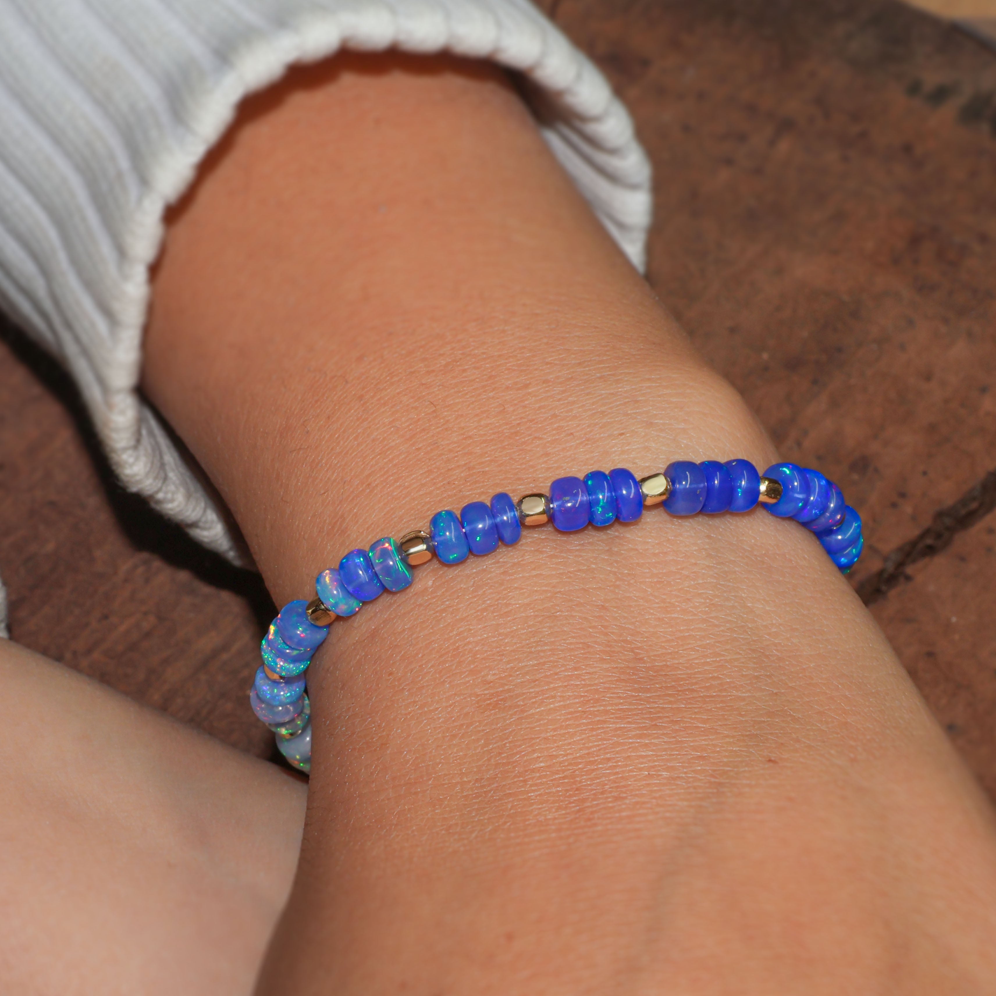 Natural Blue Opal Beaded Bracelet - Gold Filled Handmade Jewelry for Women - Boho Chic Accessories for Everyday Wear & Special Occasions