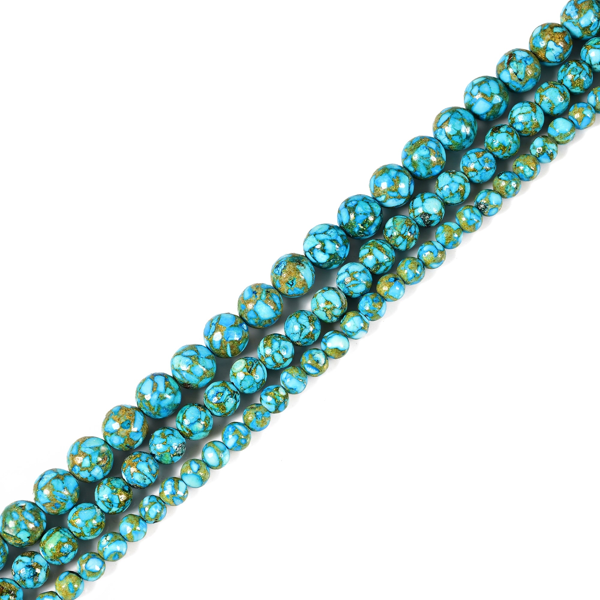 Mohave Copper Light Blue Turquoise Smooth Round Beads - 6mm 8mm 10mm 15.5'' Strand for Jewelry Making, DIY Crafts, and Bracelet Necklace Designs