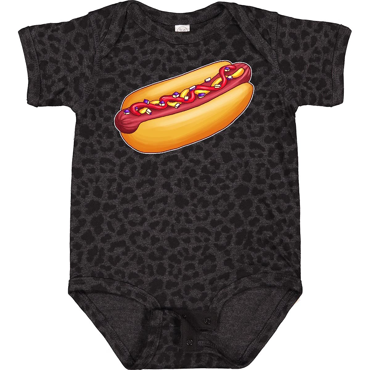 Inktastic Hot Dog Print Baby Bodysuit - Cute Mustard, Onions & Ketchup Design - Soft Cotton Infant Onesie for Playdates, Family BBQ & Summer Outings