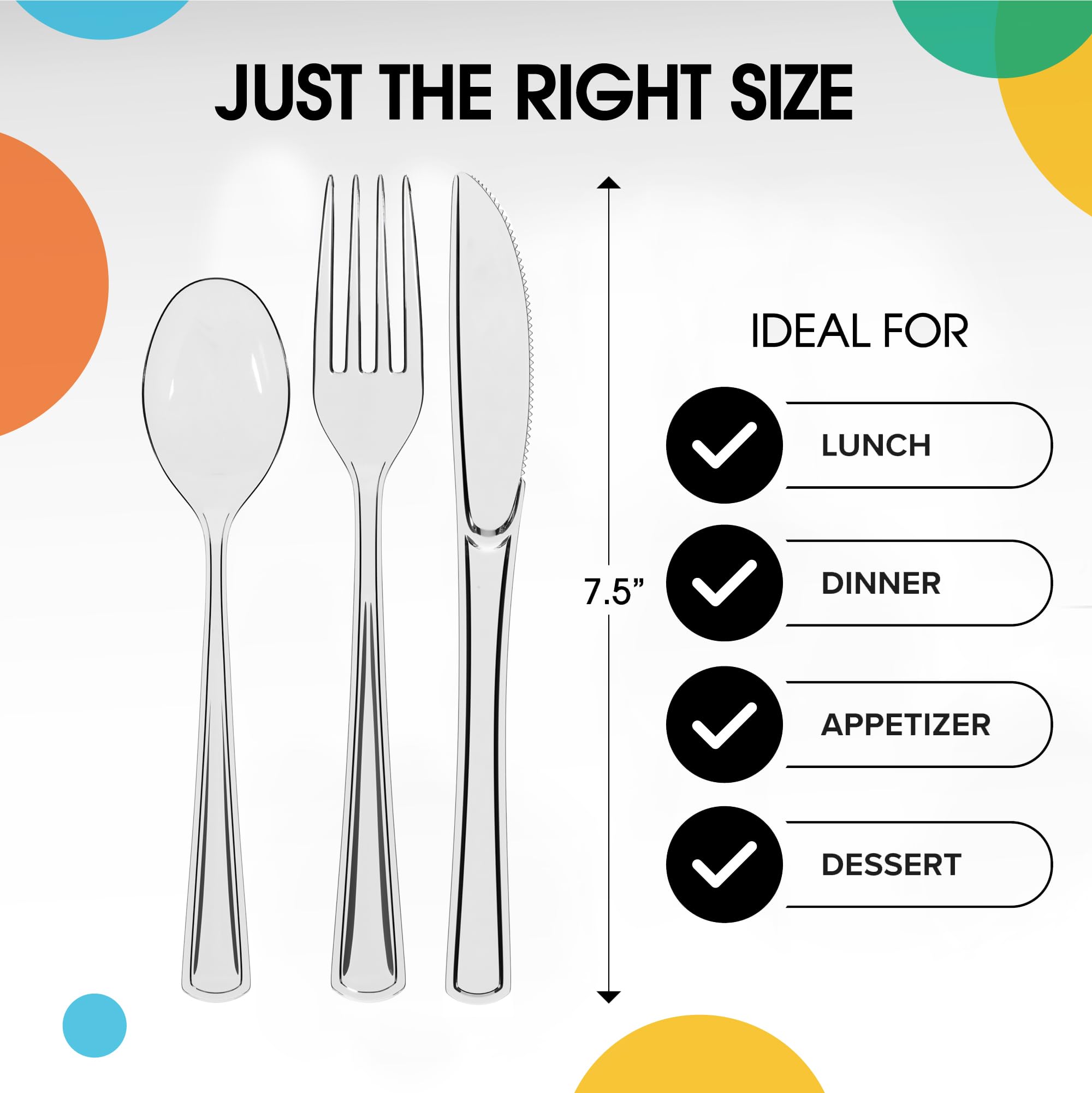 150-Piece Heavy Duty Clear Plastic Cutlery Set - Disposable Forks, Knives & Spoons (50 Each) - Durable Party Flatware for Weddings, Picnics & Catering Events
