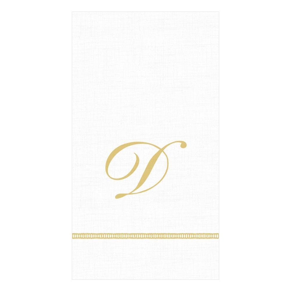 Premium Caspari Hemstitch Script Letter D Guest Towel Napkins - Set of 30 Elegant Cocktail Napkins for Weddings, Parties & Upscale Events