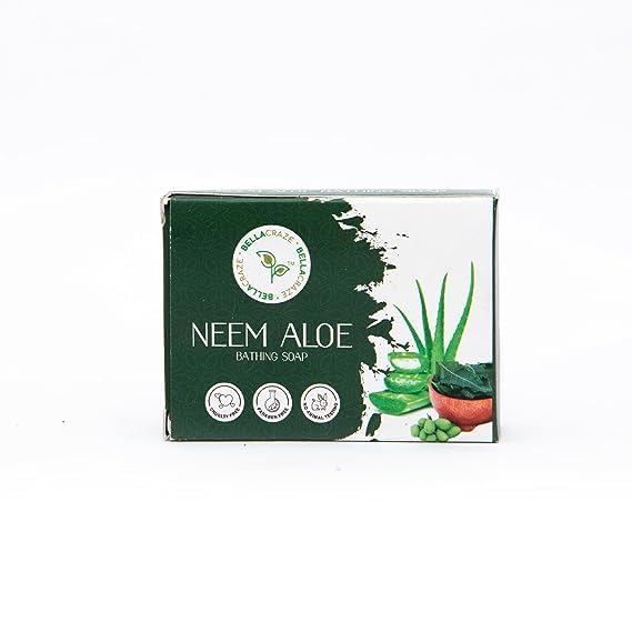 BELLACRAZE Neem & Aloe Vera Soap - 100% Natural Organic Face & Body Wash - Reduces Dark Circles & Enhances Skin Glow - 100g Green Bar (Pack of 3) - Perfect for Daily Cleansing, Acne Treatment & Sensitive Skin Care