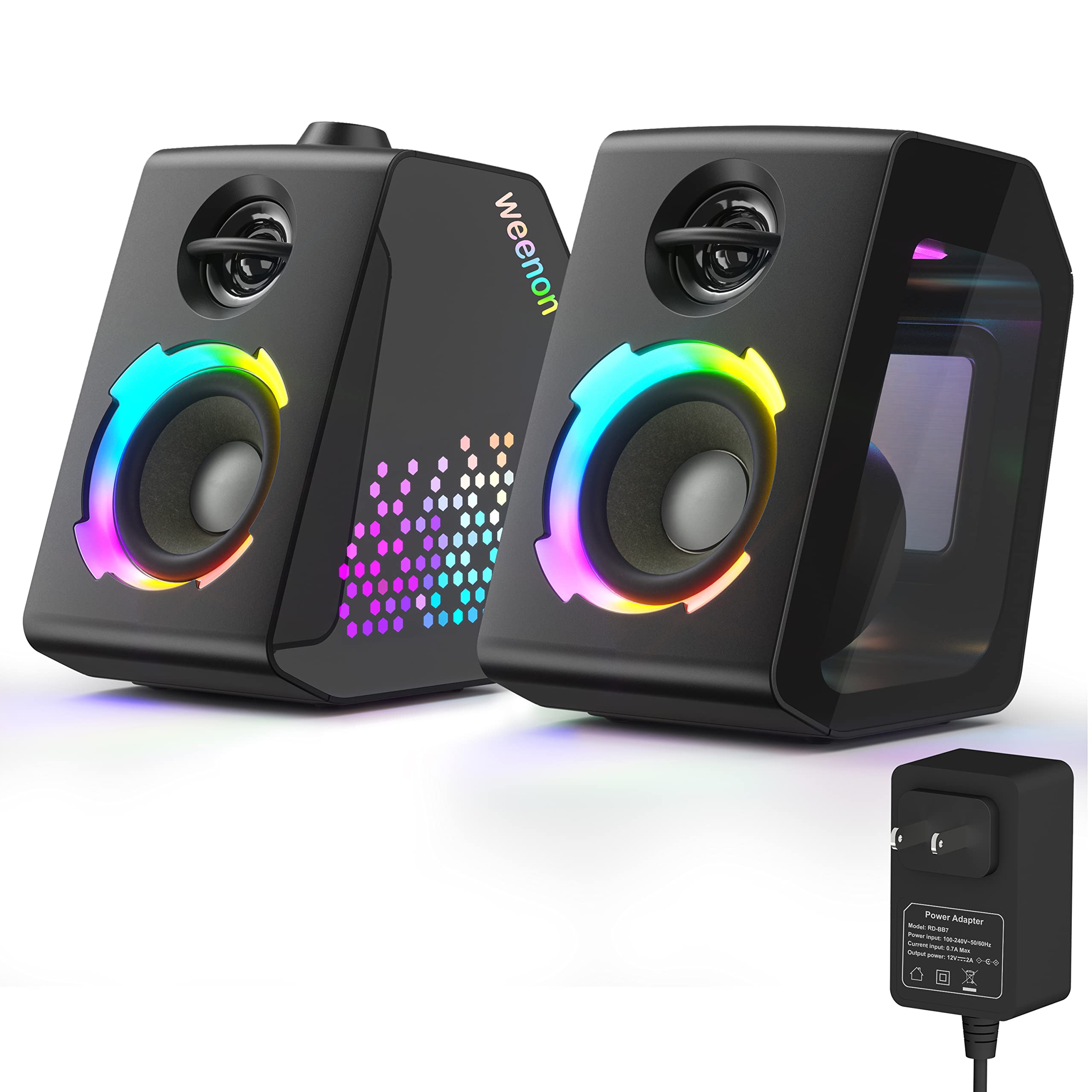 Premium RGB Gaming Computer Speakers with 12 LED Modes - 24W HiFi Bluetooth PC Speakers for Desktop, 2 Bass Diaphragms & 4 Speakers - 3.5mm Aux Wired for PC, Laptop, Monitor, Tablet & Phone - Perfect for Gaming, Movies & Music Streaming
