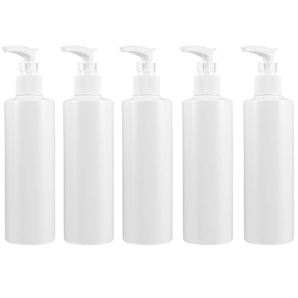 HEALLILY 5-Pack 250ML Refillable Plastic Lotion Bottles with Pump Dispenser - Leakproof Travel Containers for Shampoo, Massage Oil, Body Lotion & Cosmetics | Perfect for Home, Salon, Gym & Travel Organization