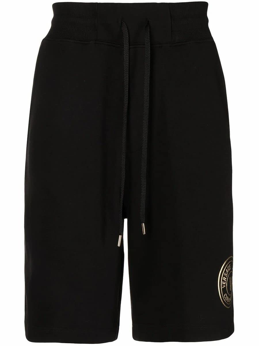 Versace Jeans Couture Men's Black Cotton Shorts with V-Emblem Foil Logo - Casual Summer Wear & Street Style Fashion