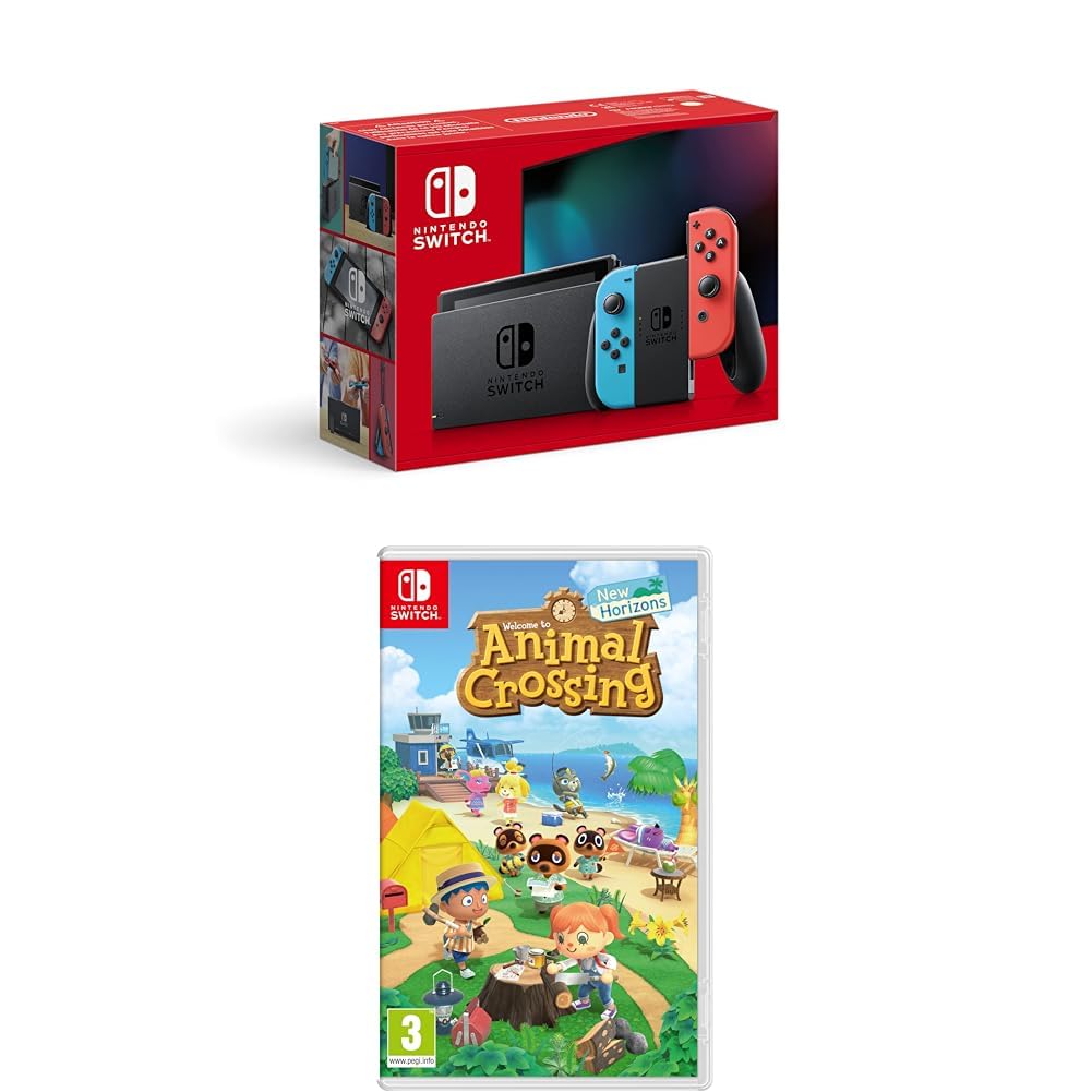 Nintendo Switch Neon Console with Animal Crossing: New Horizons Game Bundle - Portable Gaming System for Home & Travel Entertainment