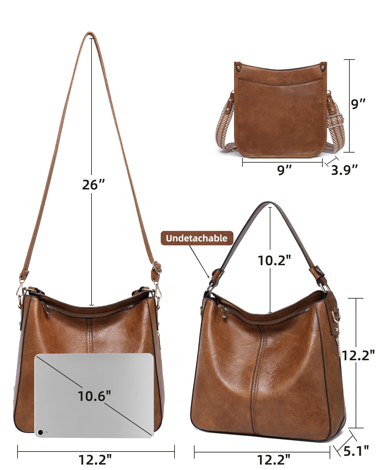 3PCS Women's Leather Crossbody Bags Set with Wallet - Large Shoulder Handbags & Adjustable Straps for Ladies, Perfect for Work, Travel & Daily Use Tote Purse
