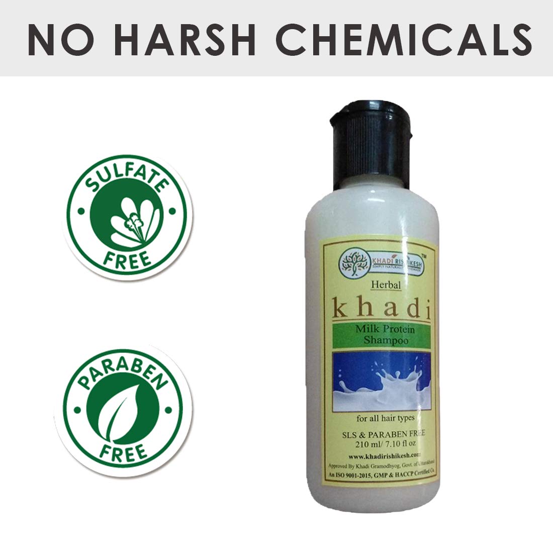 Khadi Rishikesh Herbal Milk Protein Shampoo 210ml - Natural Hair Growth & Repair for Dry, Damaged Hair - Perfect for Daily Use at Home & Salon