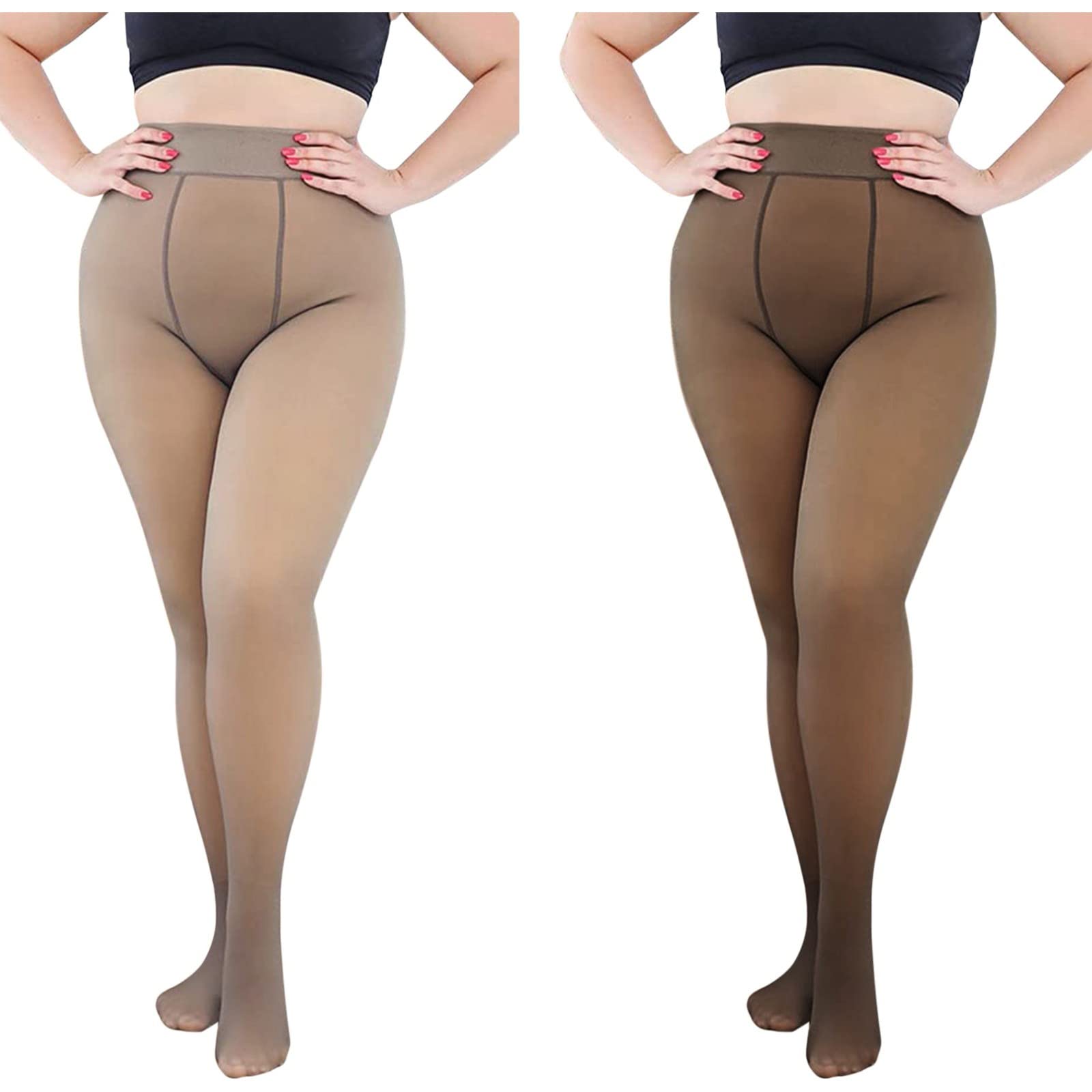 Pacoco 2-Pack Women's Fleece Lined Thermal Leggings - 320G Sheer Warm Winter Tights with Footed Design | Perfect for Cold Weather, Layering Under Dresses, and Outdoor Activities