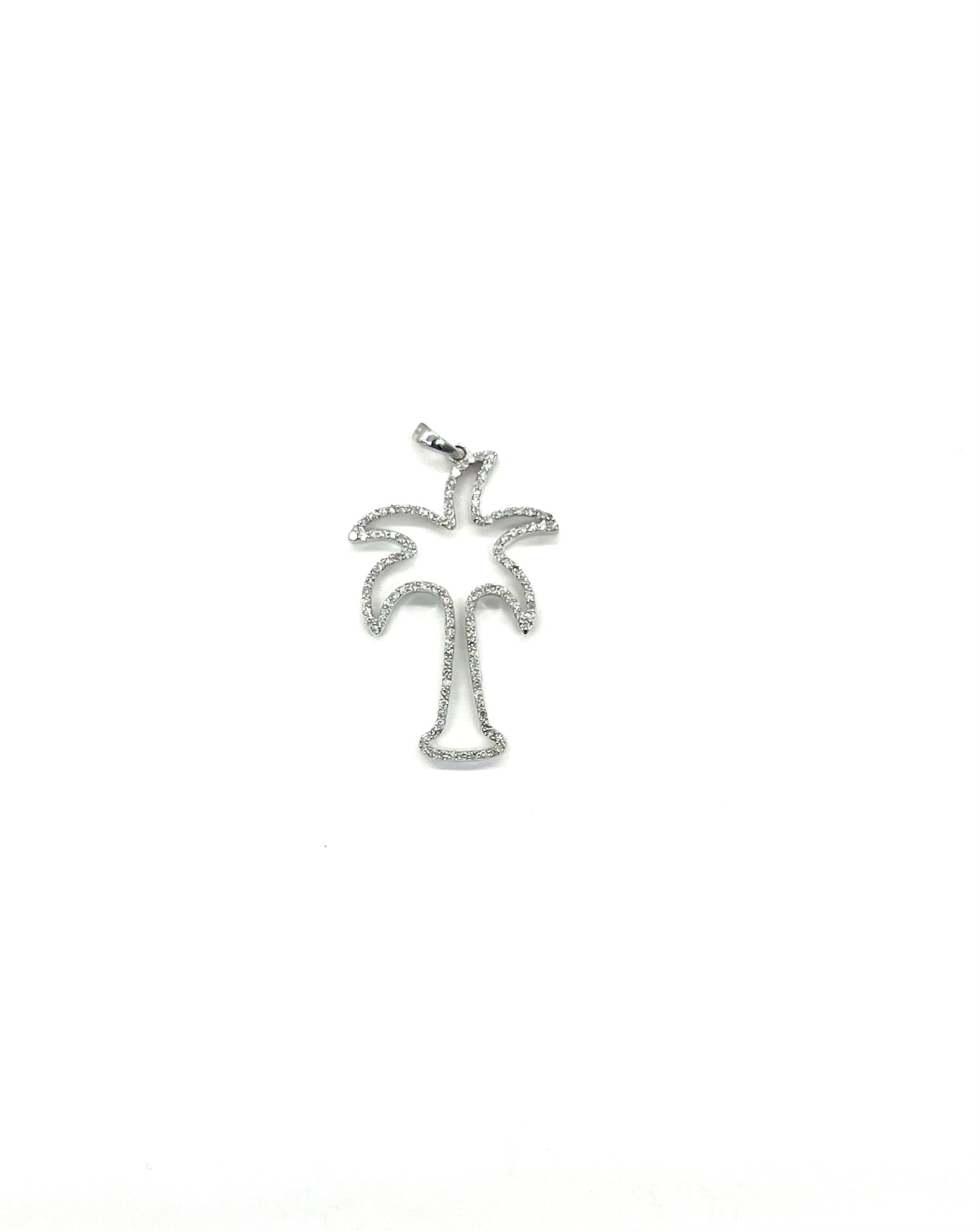 14K White Gold Diamond Palm Tree Cut Out Pendant Necklace - Elegant Tropical Jewelry for Beach Vacations & Summer Parties