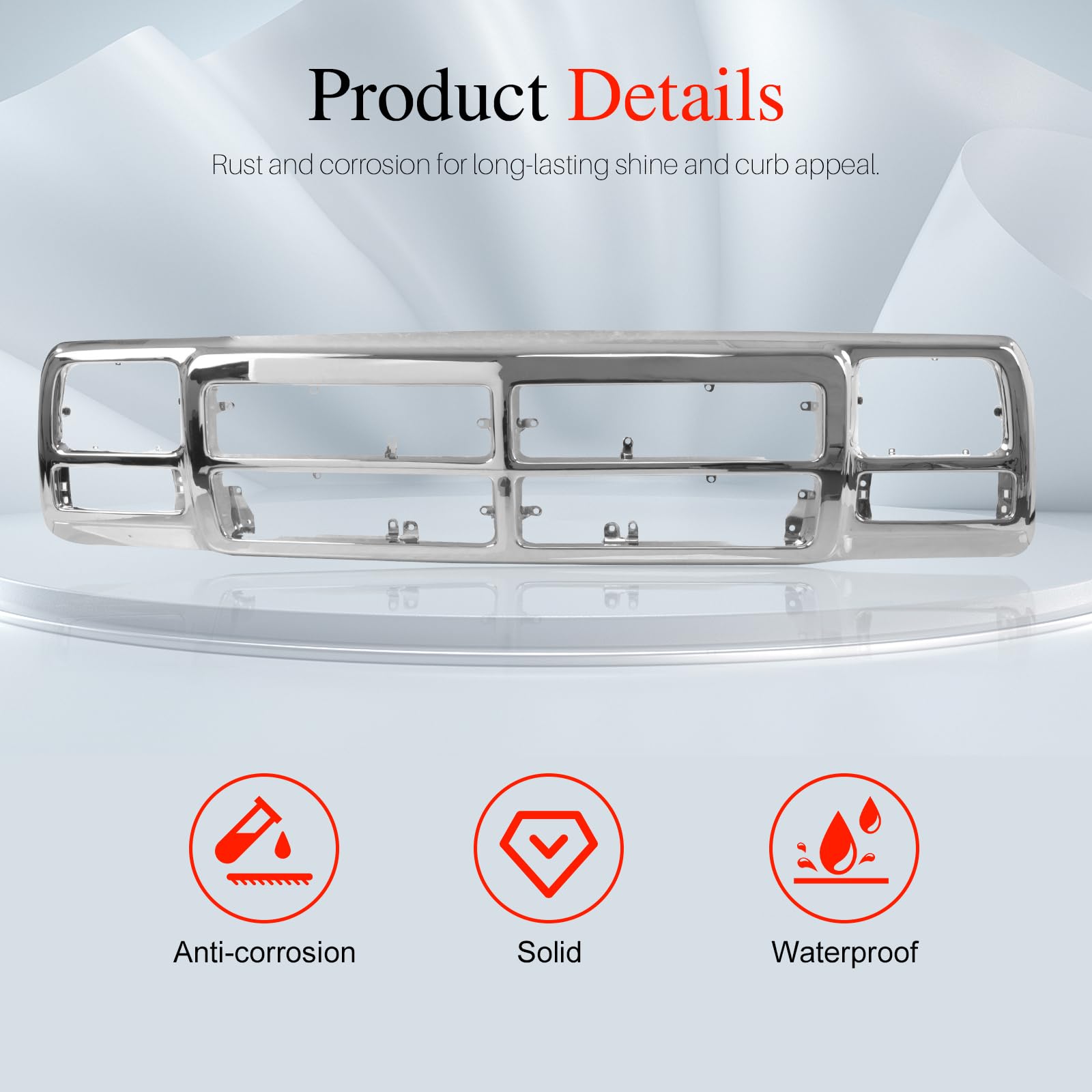 Chrome Front Grille for 1991-1993 Dodge D150 RAM Charger SUV - Replacement CH1200137 & 55026080 - Durable Auto Body Part for Off-Roading & Truck Restoration Projects