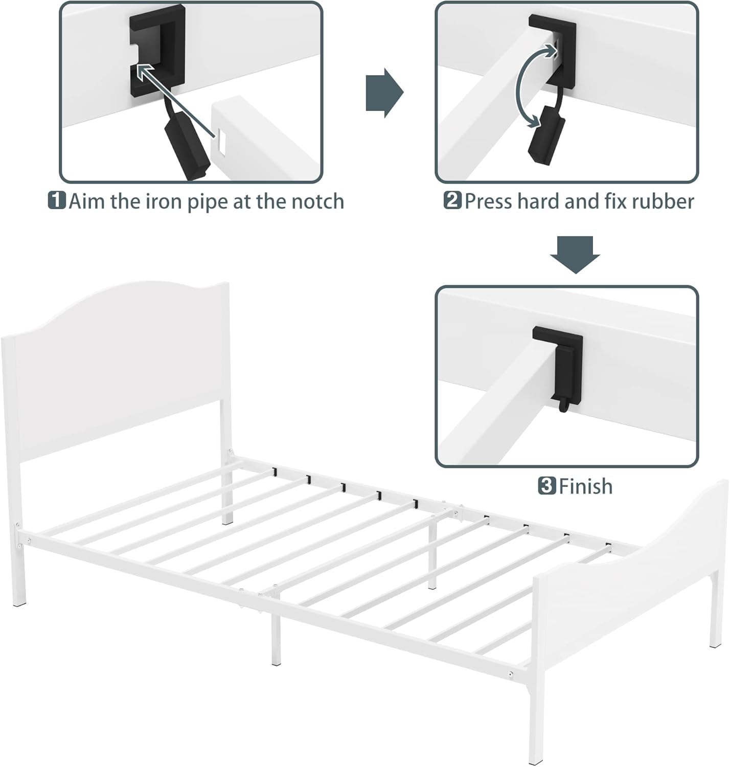 Timy Kids Twin Bed Frame with Wooden Headboard & Footboard - Sturdy Metal Platform Bed for Boys, Girls, Teens & Adults - Modern White Kids Furniture (No Box Spring Needed) - Perfect for Bedrooms, Guest Rooms & Dormitories