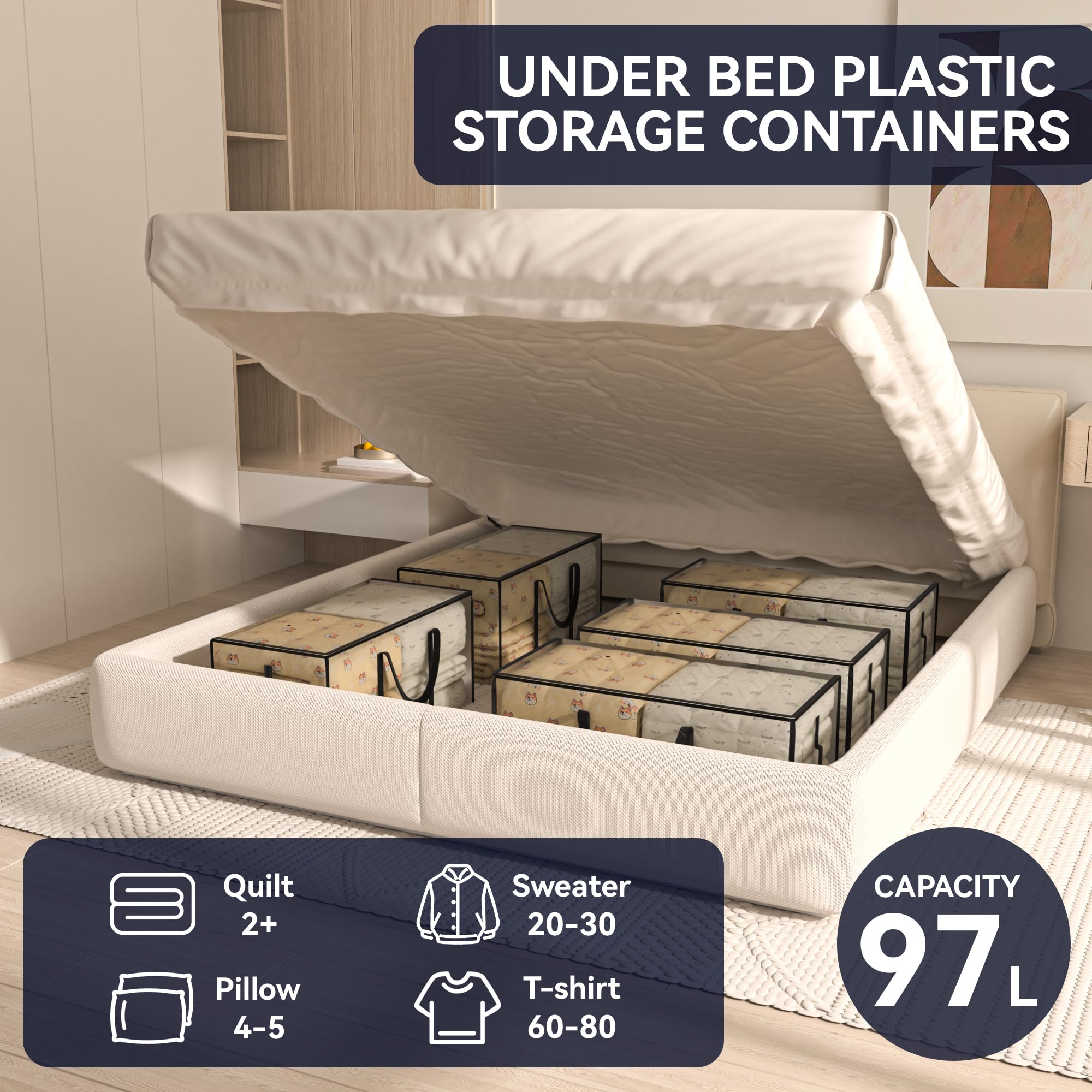 Heavy Duty 97L Moving Bags with Zippers - 8 Pack Extra Large Storage Containers with Lids | Clear Storage Bags for Moving, Home Organization & Closet Storage