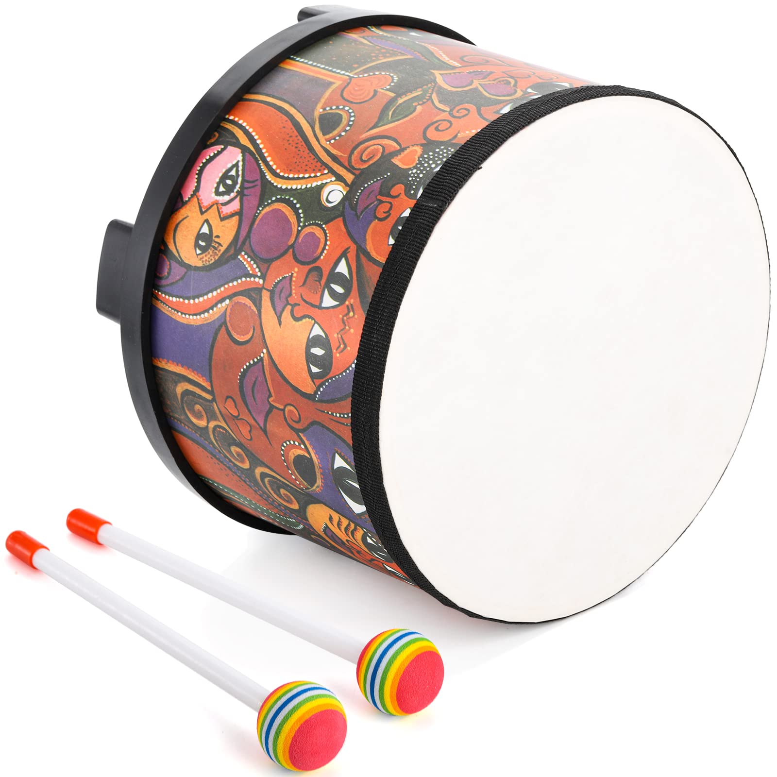 Tosnail 8 Inch Kids Floor Tom Drum with Mallets & Storage Bag - Musical Percussion Instrument Toy for Children & Toddlers - Perfect Christmas & Birthday Gift (Face Pattern) - Ideal for Home Play, Classroom Music Education & Early Childhood Development