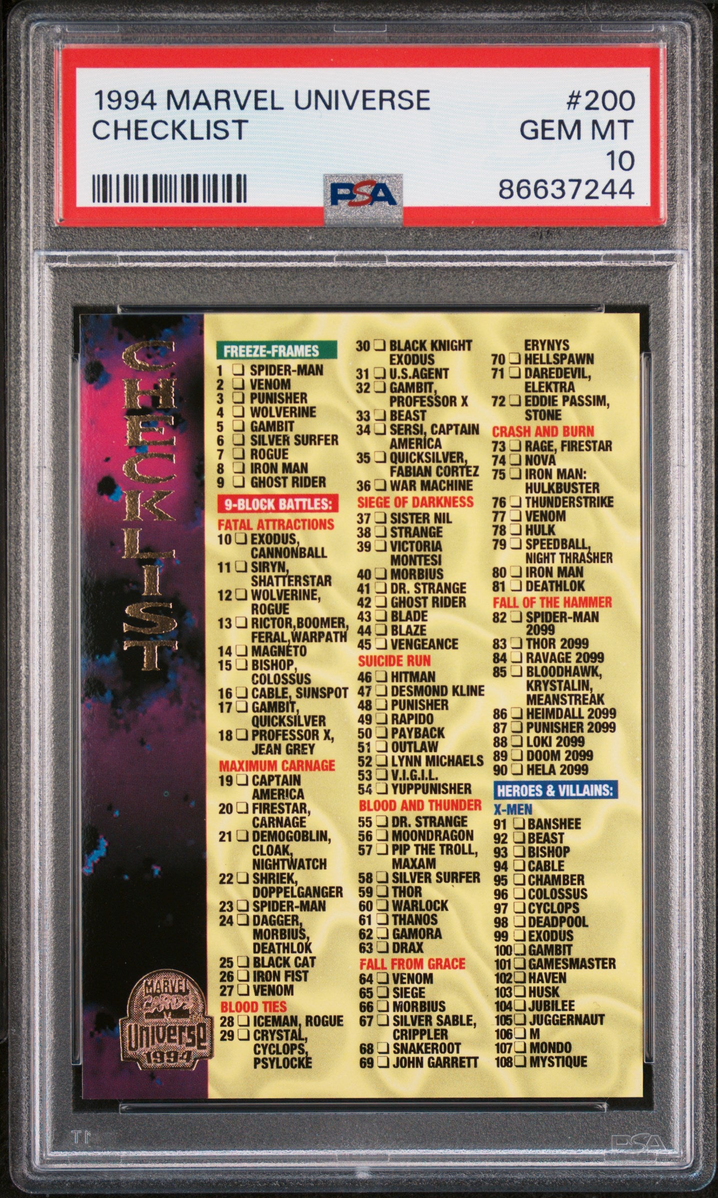 1994 Marvel Universe Checklist #200 PSA 10 Graded Comic - Rare Collectible for Marvel Fans & Investors | Perfect for Display, Gifts, and Comic Book Collections