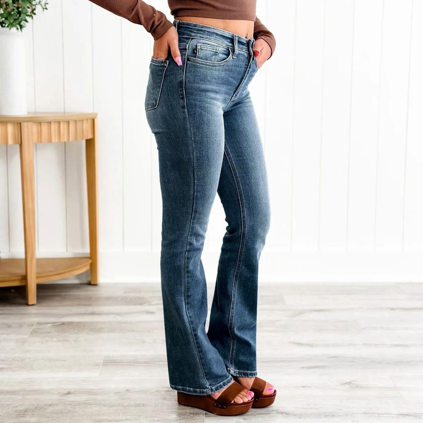 Trendy Y2K Bootcut Jeans for Women - High Waisted Bell Bottom Denim Pants with Tummy Control, Plus Size Flare Flared Jeans 2024 | Perfect for Casual Outfits, Fall Fashion, and Retro Style