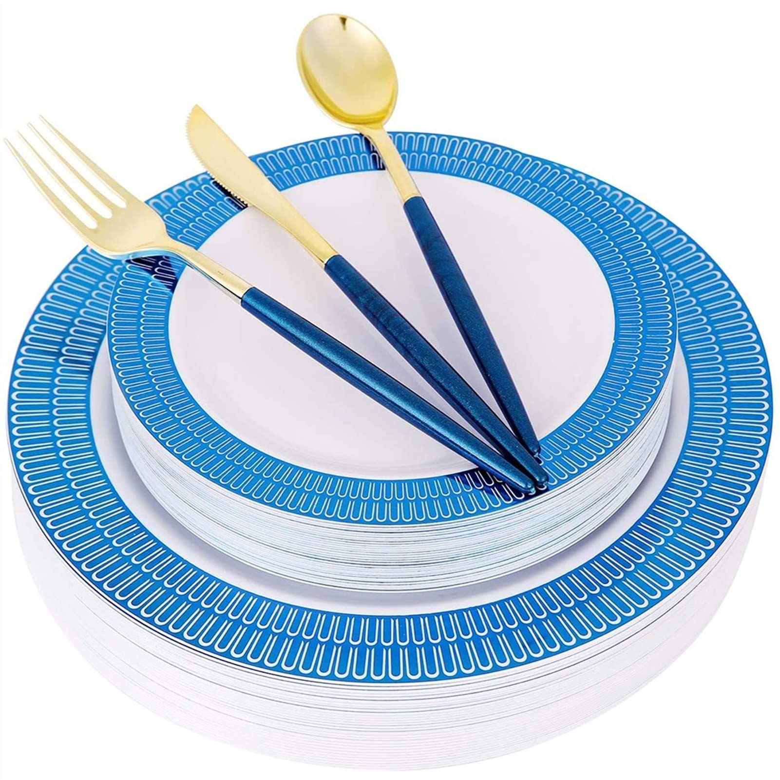 BZGKNUL 50-Piece Blue Disposable Plastic Party Tableware Set with Silverware - Elegant Wedding, Birthday Party Supplies & Table Decorations | Perfect for Outdoor Events, Picnics, and Celebrations