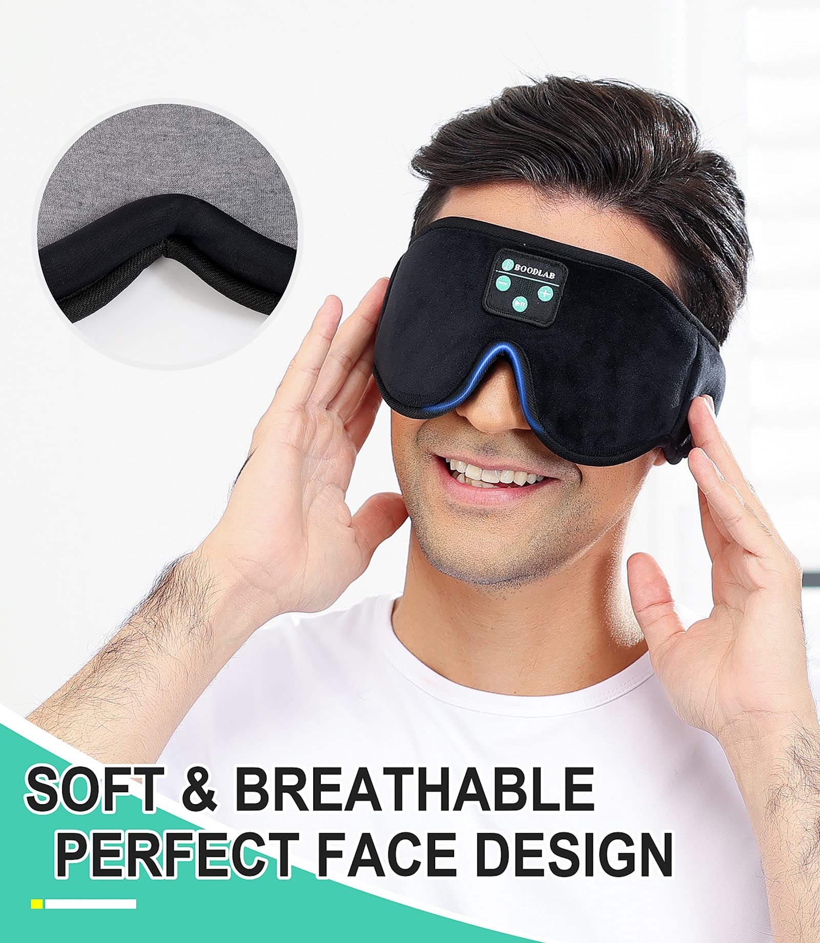 Wireless Bluetooth Sleep Headphones & Eye Mask for Side Sleepers - Comfortable Washable Headband for Meditation, Travel & Relaxation - Perfect Gadget Gift for Women & Men (Ideal for Airplane, Yoga & Nighttime Use)