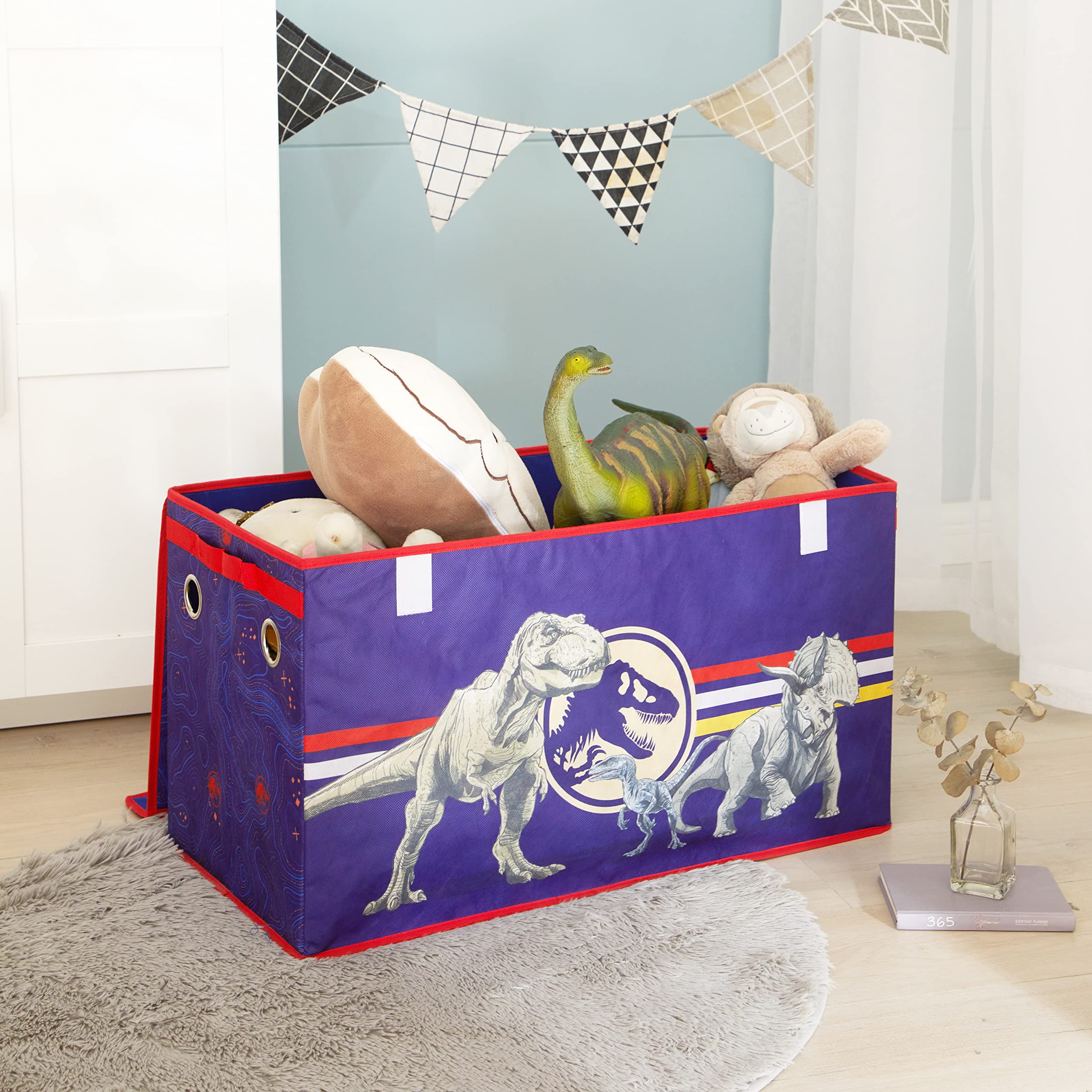 Jurassic World Dinosaur Collapsible Toy Storage Trunk for Kids - Durable Soft-Lid Organizer Bin 28.5x14.5x16 Inches - Perfect for Bedroom, Playroom & Toy Organization