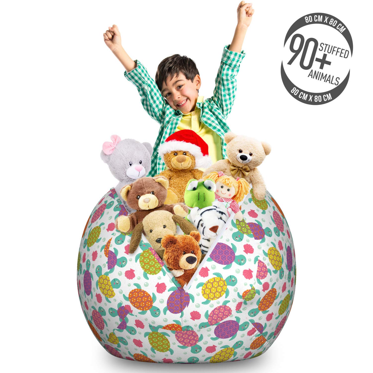 Lunarable Large Washable Aquarium Toy Storage Bag Chair - Colorful Turtles with Shells on Oysters & Pearl Background - Stuffed Animal Organizer for Kids Room, Playroom, Nursery | Multicolor
