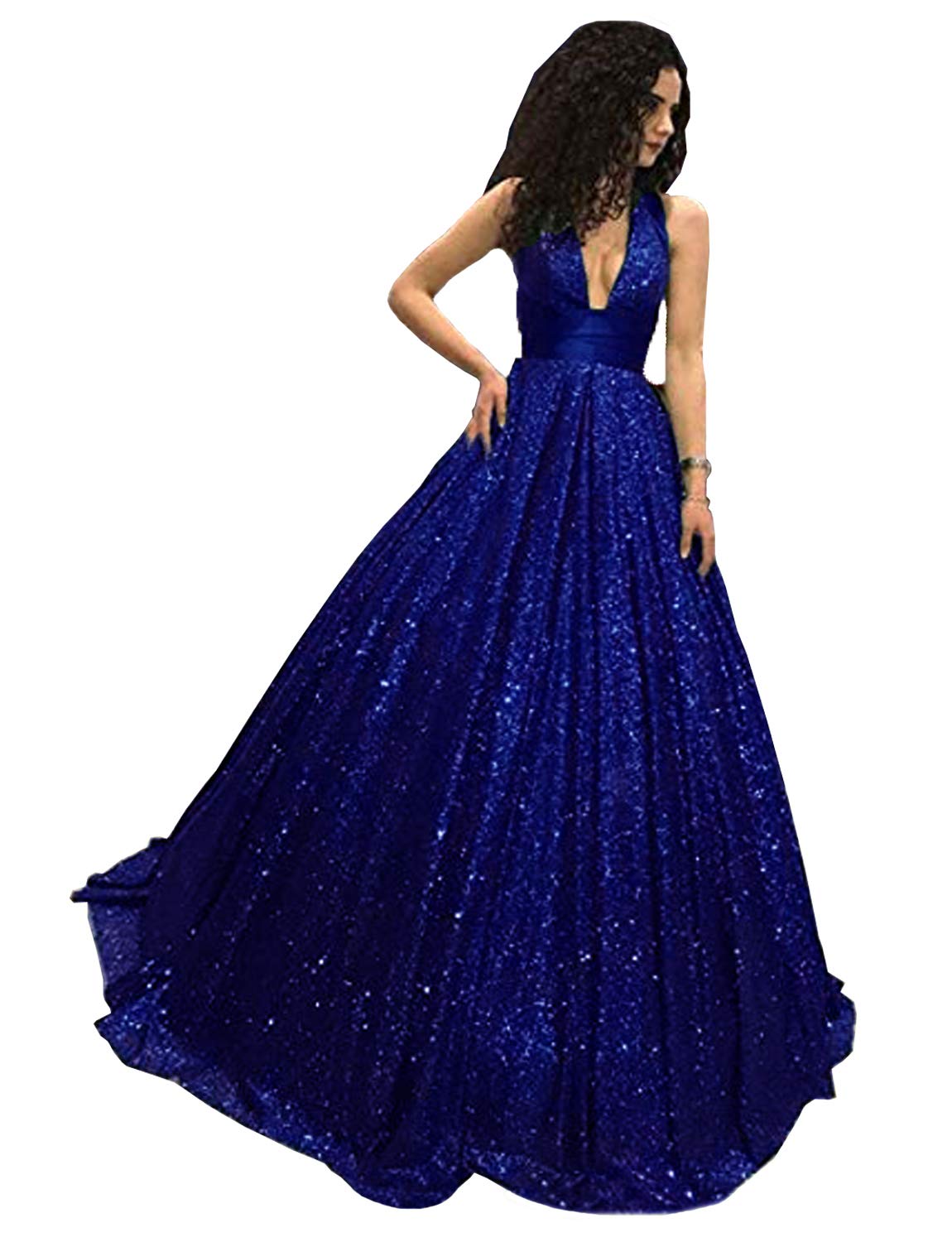 Sparkly Glitter V-Neck Evening Dress with Criss-Cross Back - Elegant Long Prom Gown for Women | Perfect for Formal Events, Weddings & Special Occasions | ME074