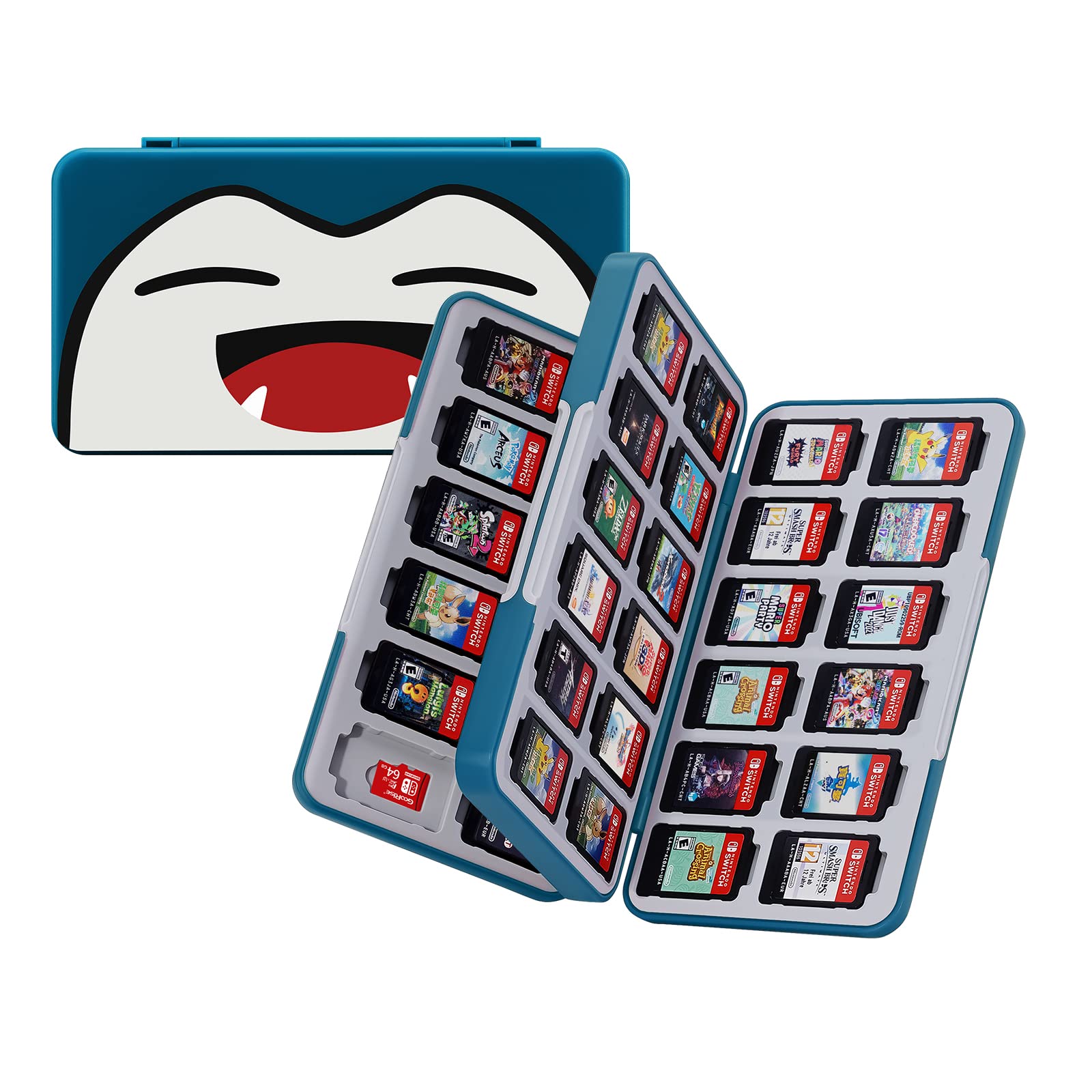 Premium 48-Slot Nintendo Switch Game Case - Hard Shell Cartridge Holder for Switch/NS/OLED/Lite with Silicone Lining (Stores 48 Game Cards + 24 Micro SD Cards) - Snorlax Design - Perfect for Travel, Gaming Parties & Console Protection