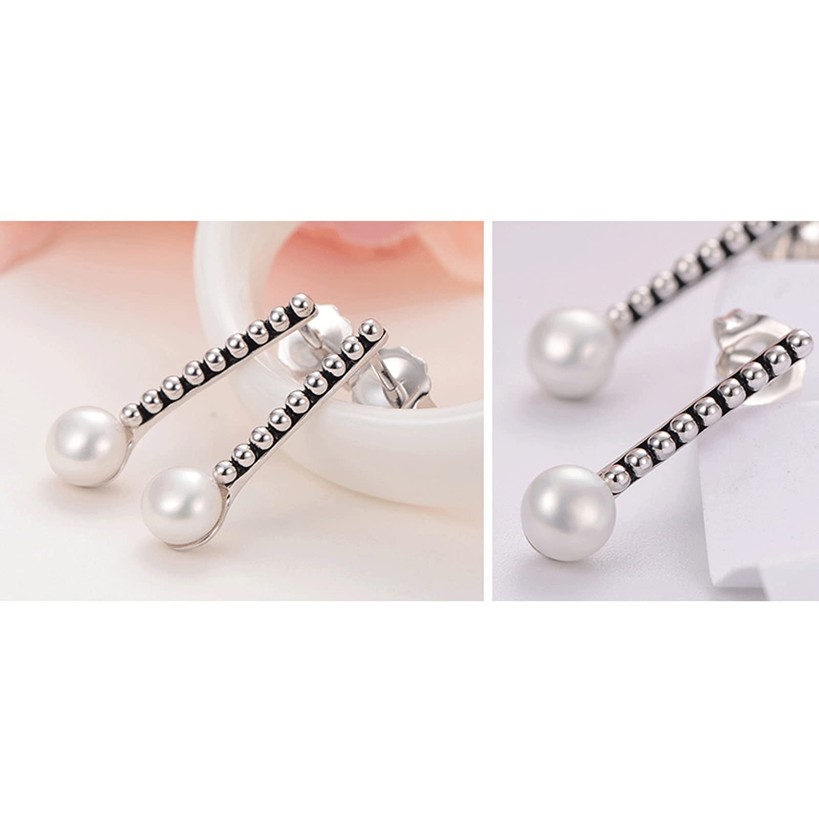 5-6mm Freshwater Pearl Earrings for Women - S925 Sterling Silver Drop & Stud Earrings with White Steamed Bun-Shaped Pearl | Perfect for Weddings, Parties & Daily Wear