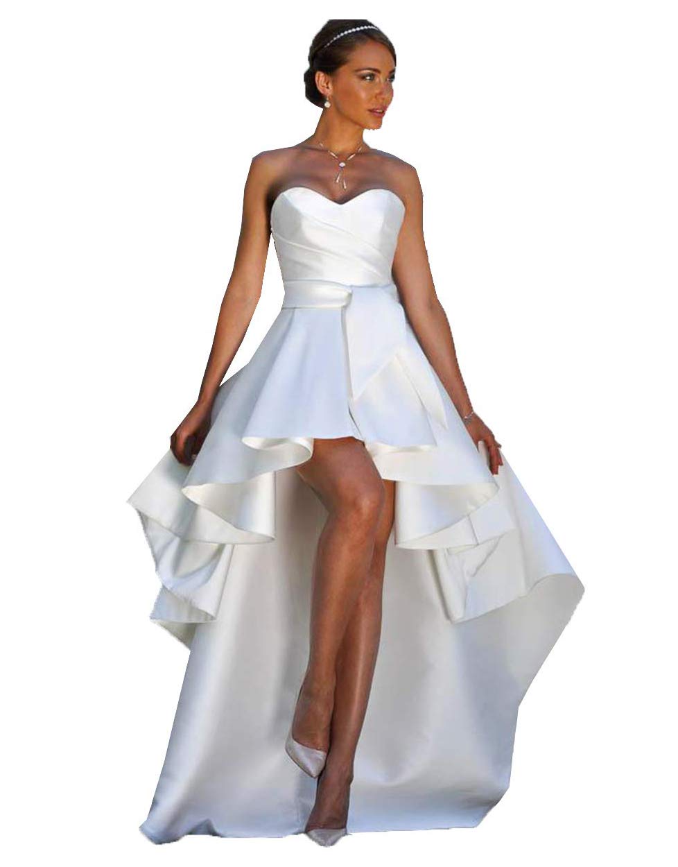 Elegant Sweetheart Country Western Wedding Dress for Bride 2021 - High Low A-Line Bridal Gown with Lace Appliques | Perfect for Rustic, Cowgirl, and Country Themed Weddings
