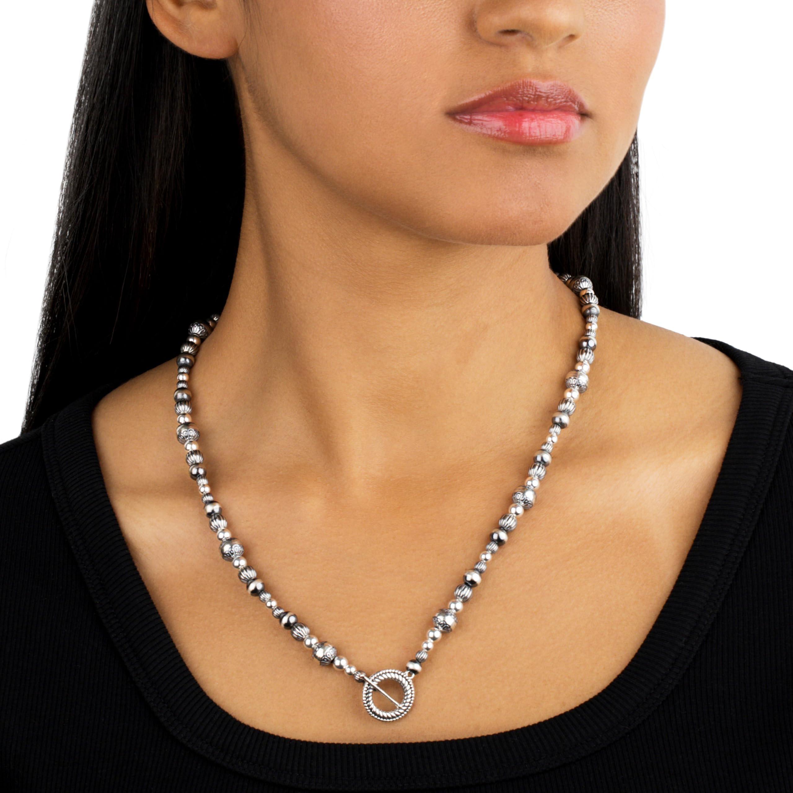 American West Jewelry Sterling Silver Native Pearl Mixed Beads Necklace 20 Inch - Perfect for Boho Fashion, Western Style & Special Occasions