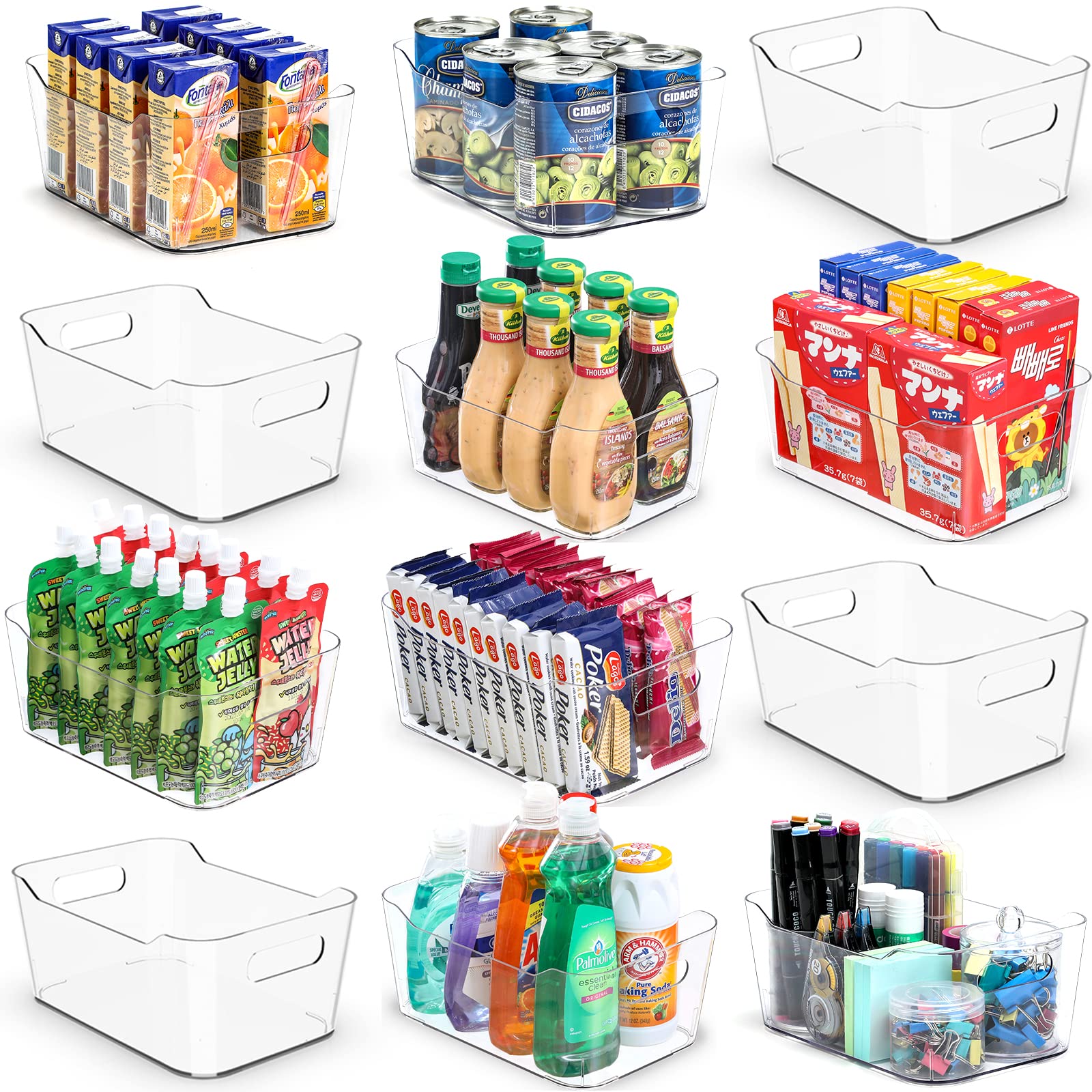 12 Pack Clear Plastic Storage Bins - Multi-Purpose Organizer for Fridge, Freezer, Pantry, Kitchen, Cabinet & RV - Space Saving Home Organization Solution for Food, Snacks & Household Items