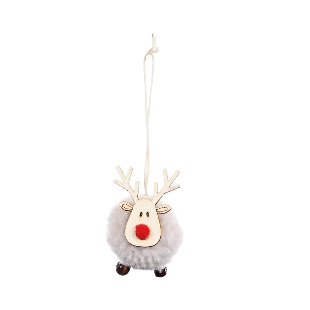 Academyus Elk Pendant 2Pcs Set - Mini Christmas Tree Felt Wood Elk Doll Hanging Ornaments for Holiday Party Decor (White) - Perfect for Christmas Tree Decorations, Gift Wrapping, and Festive Home Decor