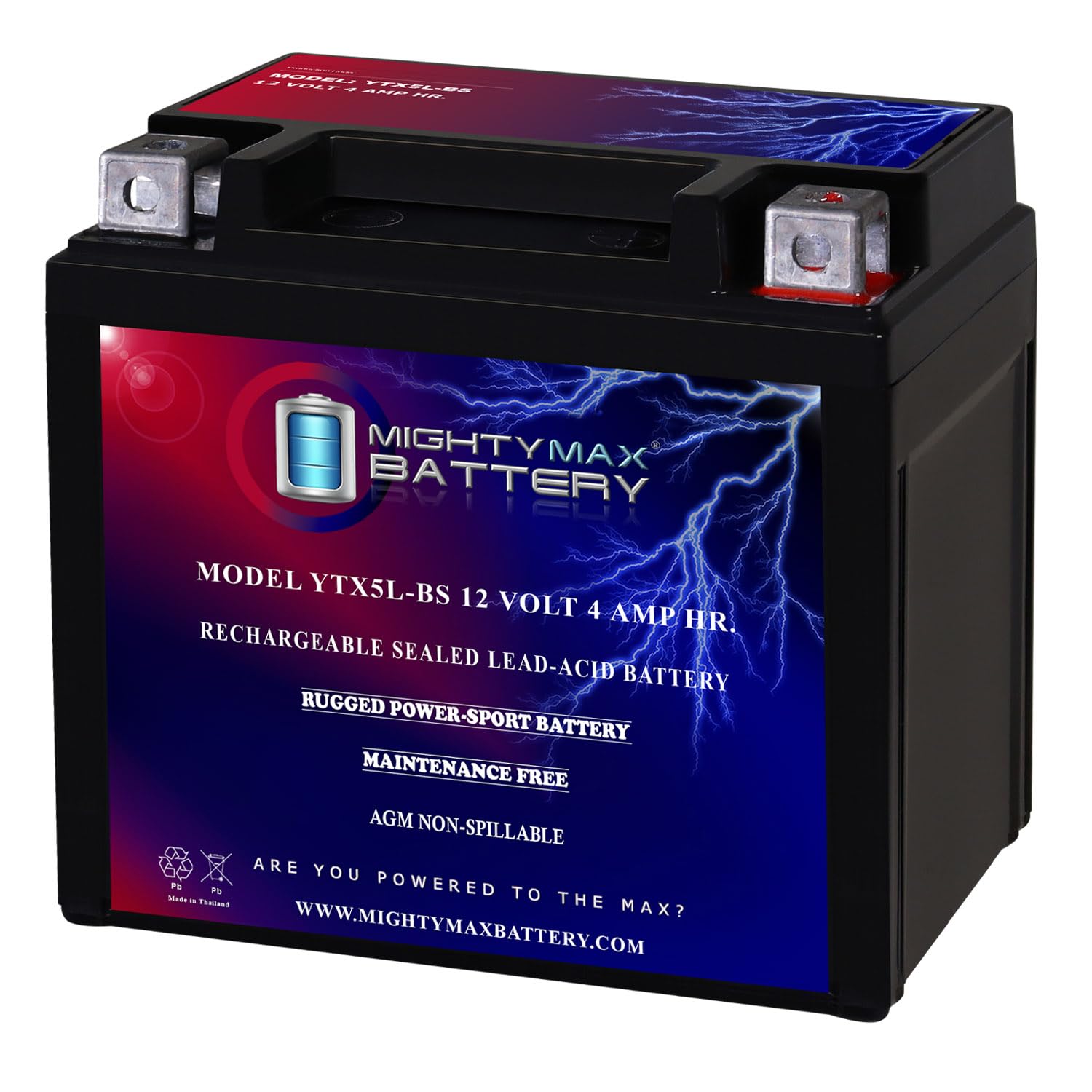 Mighty Max YTX5L-BS 12V 4AH Sealed Lead Acid Battery - Replacement for Beta Enduro 125 2007 Motorcycle - Perfect for Off-Road Riding & Adventure Biking