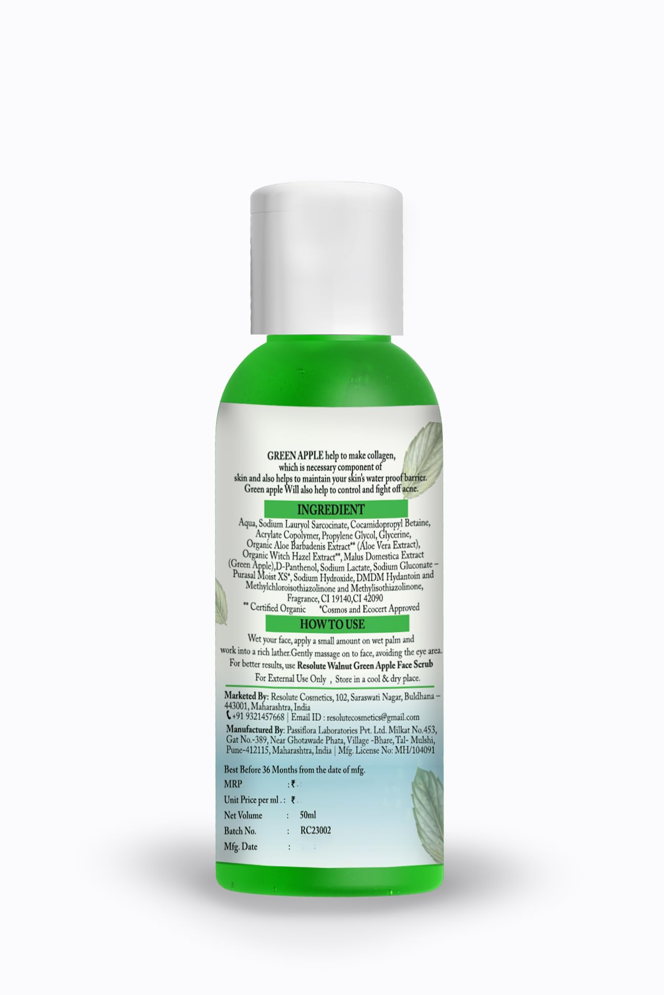 Green Apple Facial Cleanser 50ml (2-Pack) - Gentle Foaming Face Wash for Acne & Oily Skin - Perfect for Daily Skincare Routine & Travel