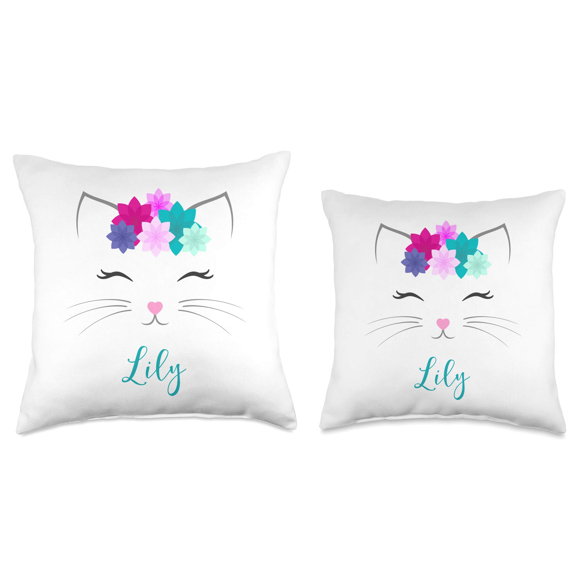 Personalized Lily Name Gift for Girls - Cute Kitty Cat Throw Pillow - Perfect for Bedroom Decor, Nursery, Kids Room & Birthday Presents