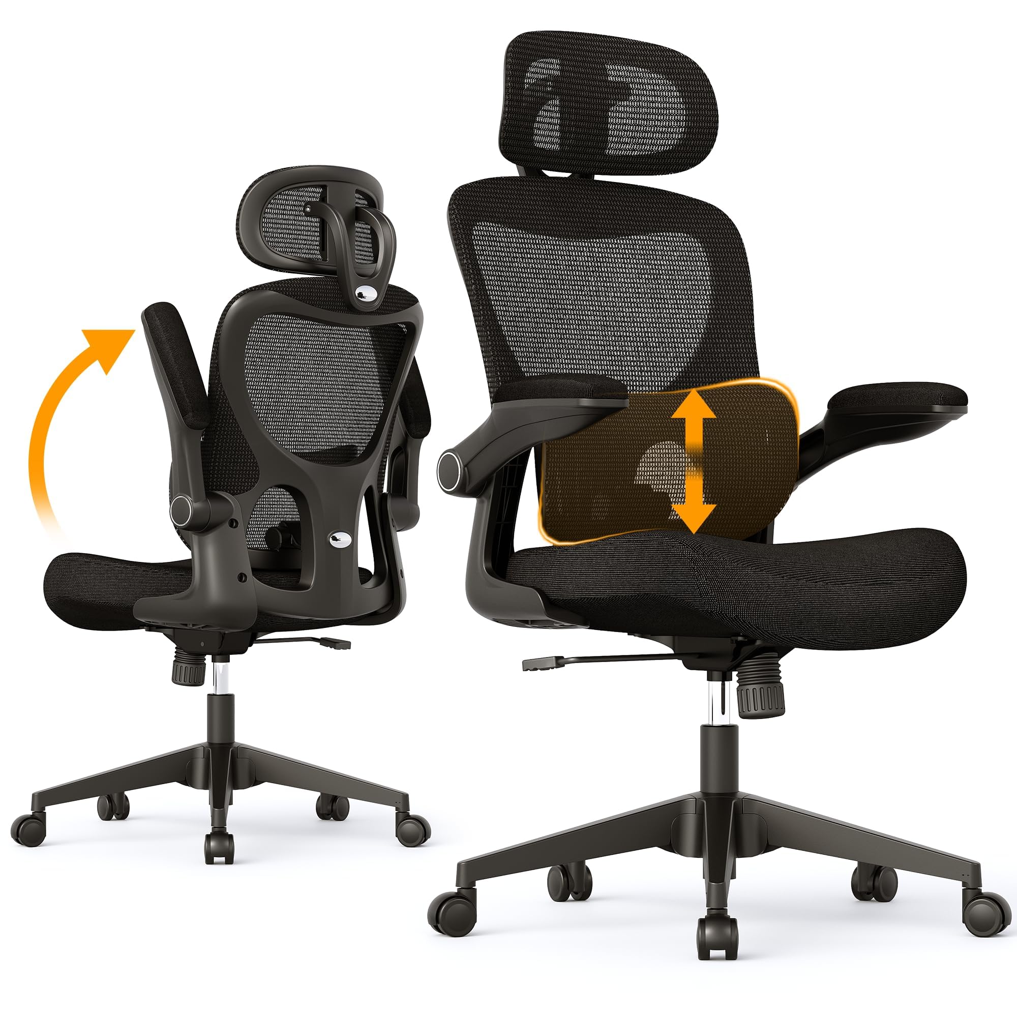 Premium Ergonomic Office Chair - High Back Mesh Computer Gaming Chair with Adjustable Lumbar Support, Flip-Up Arms & Headrest | BIFMA Certified for Home Office, Gaming & Workspaces | Tilt Function, Wide Seat Cushion & Smooth Swivel Wheels for All-Day Comfort