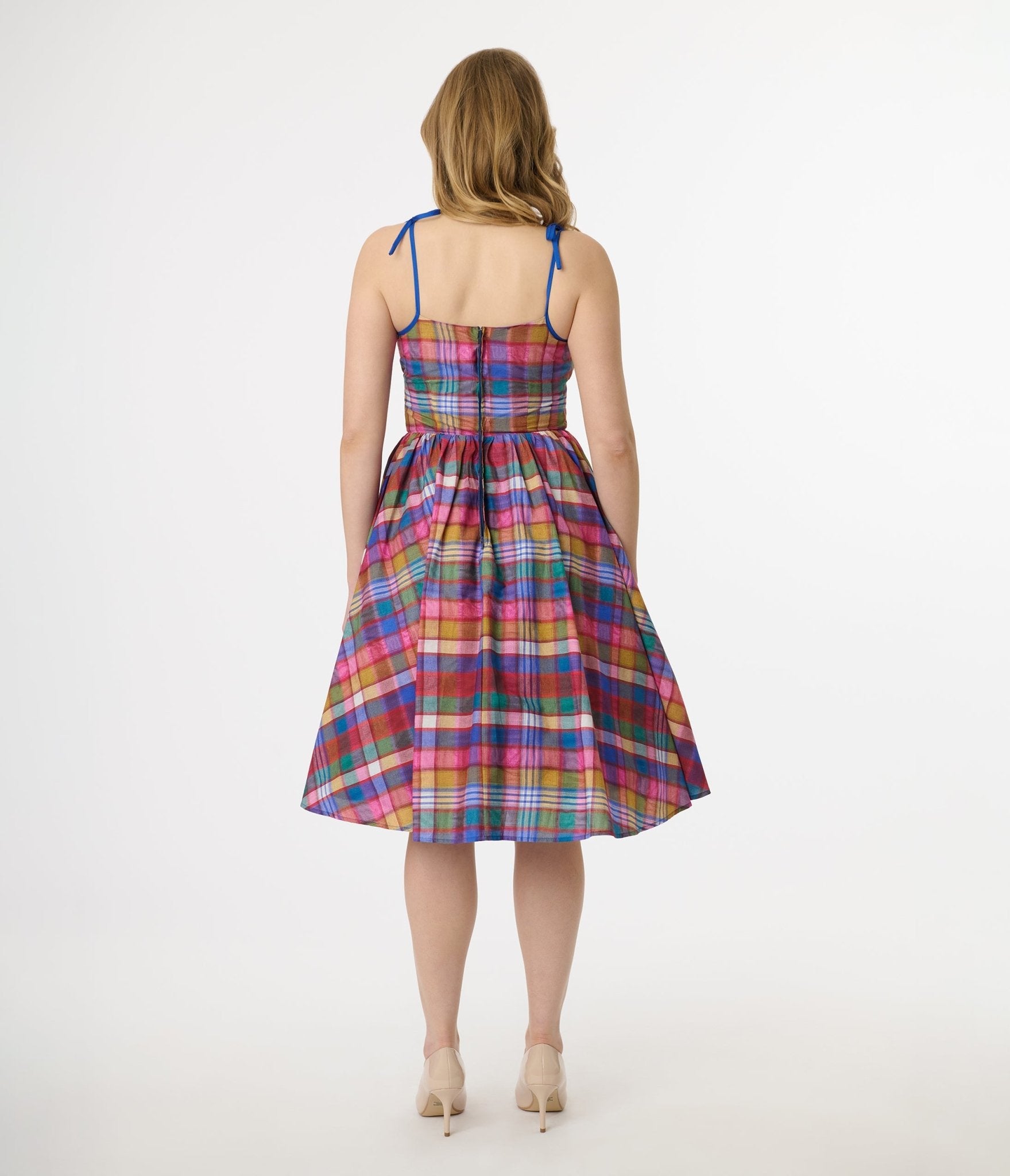 Vintage 1950s Plaid Swing Dress - Sleeveless Cotton A-Line Dress for Women | Retro 50s Style Party Dress for Cocktail, Wedding Guest & Holiday Outfits