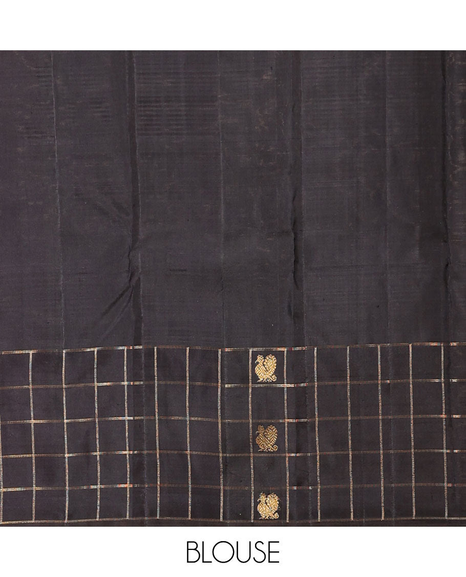 Elegant Black Striped Silk Saree with Zari Checked Border & Mayil Chakram Design - Rich Zari Seppu Rekku Pallu - Perfect for Weddings, Festivals & Special Occasions