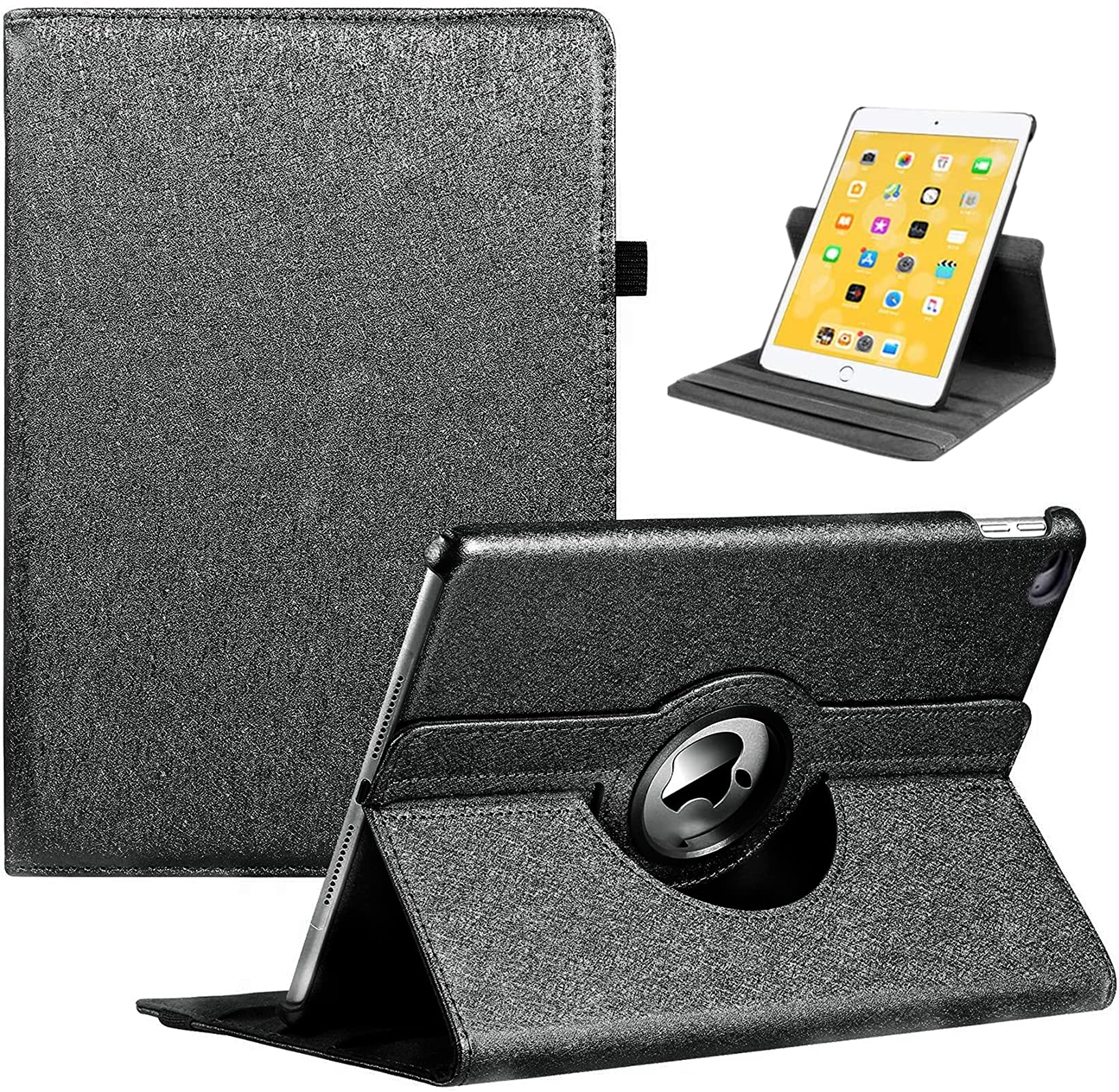 360° Rotating Smart Stand Protective Case for iPad 6th/5th Gen & iPad Air 2 (9.7 inch 2017/2018 Models) - Auto Sleep/Wake Function - Perfect for Work, Study & Entertainment (Black)
