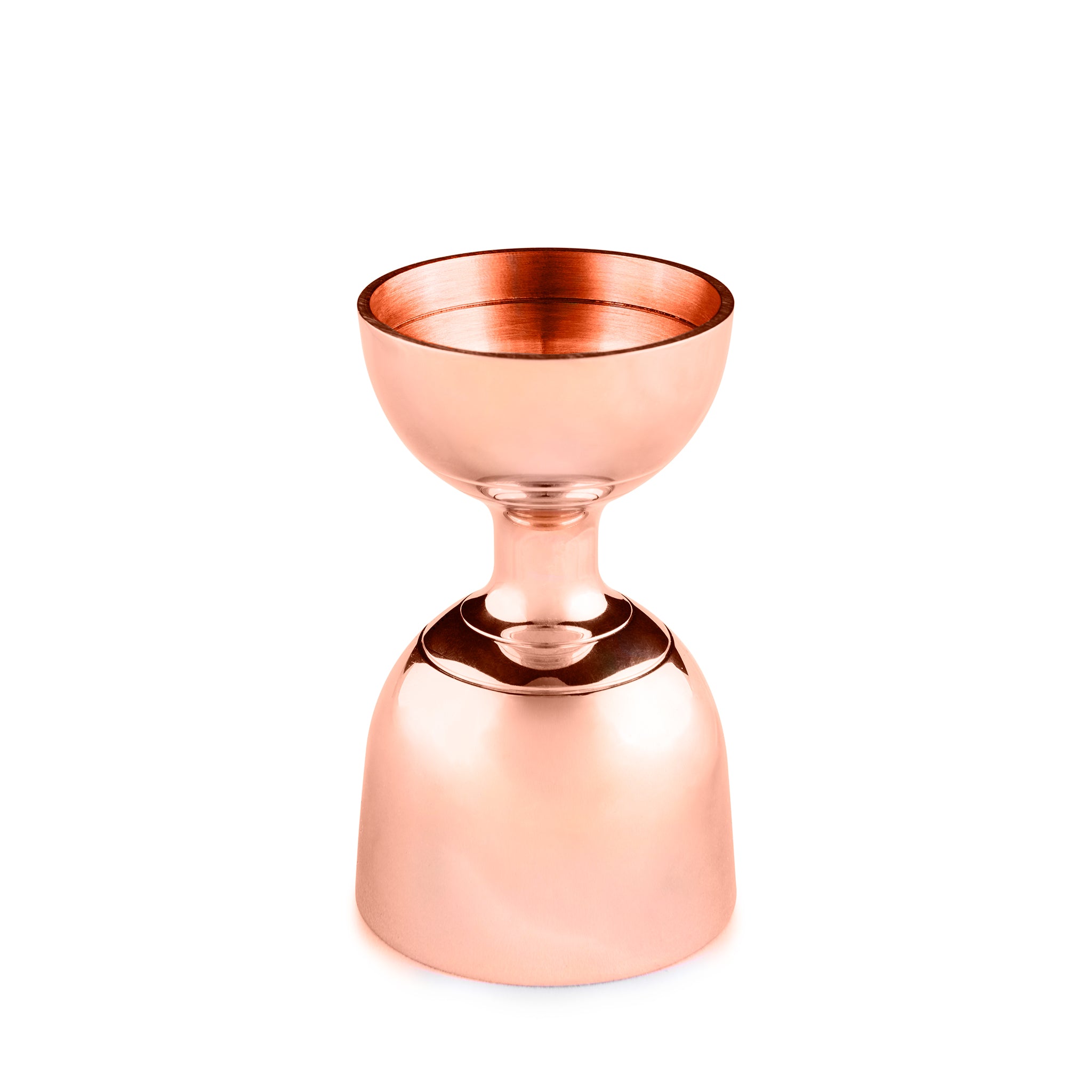 LEOPOLD® Copper Plated Jigger with Banded Design - 25ml & 50ml Double-Sided Measuring Cup for Cocktails, Bartending, and Home Bar Use