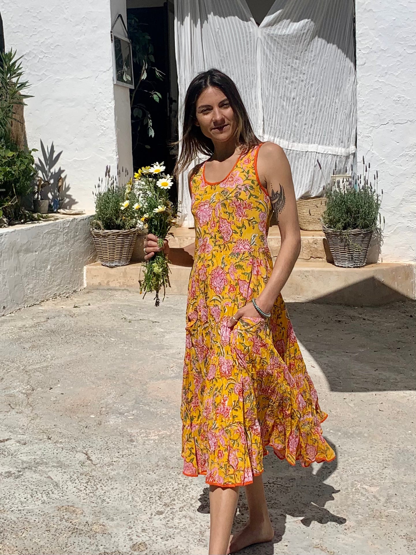 Women's Sleeveless Yellow Sundress - Flowy Summer Dress for Beach, Vacation & Casual Outings