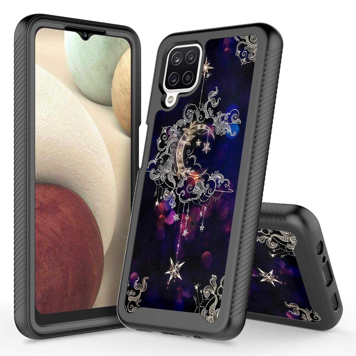 Samsung Galaxy A12 Phone Case - Rosebono Hybrid Graphic Design Hard Back Cover with 360 Protection | Shockproof & Durable Case for Samsung Galaxy A12 (Wiccan Pattern) | Perfect for Everyday Use, Travel & Outdoor Activities