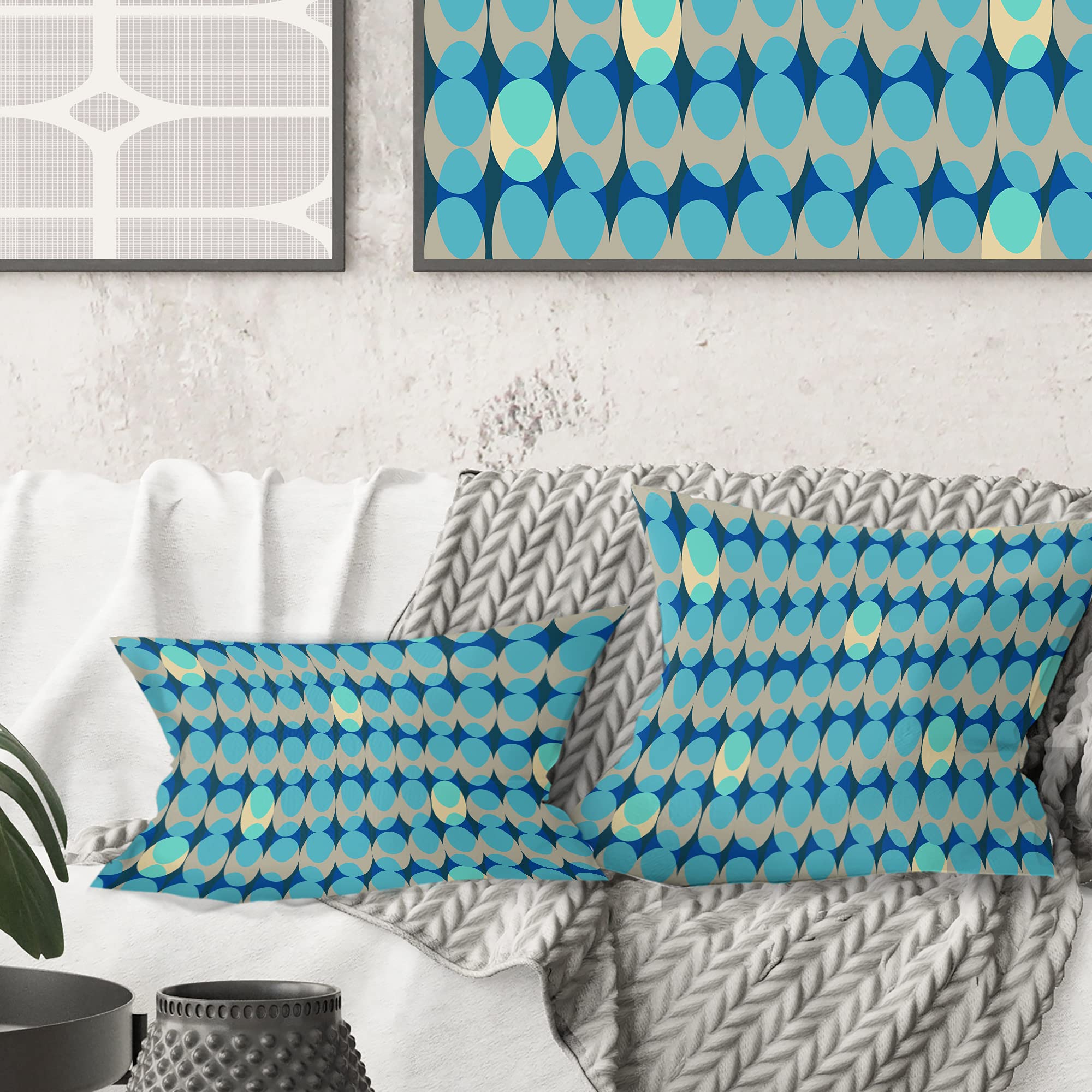 DesignQ CU24166 Decorative Throw Pillow Cushion 18x18 Inches - Soft Blue Square Accent Pillow for Sofa, Bed, Living Room & Home Decor