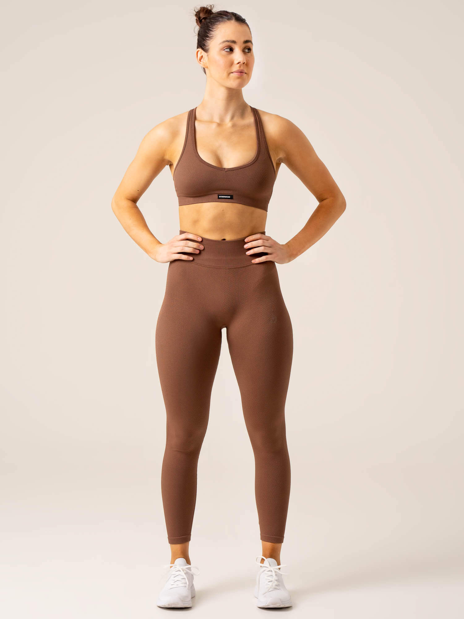 Circuit Rib Seamless High Waisted Leggings for Women - Chocolate Brown Yoga Pants, Tummy Control Workout Leggings for Running, Gym & Lounge Wear