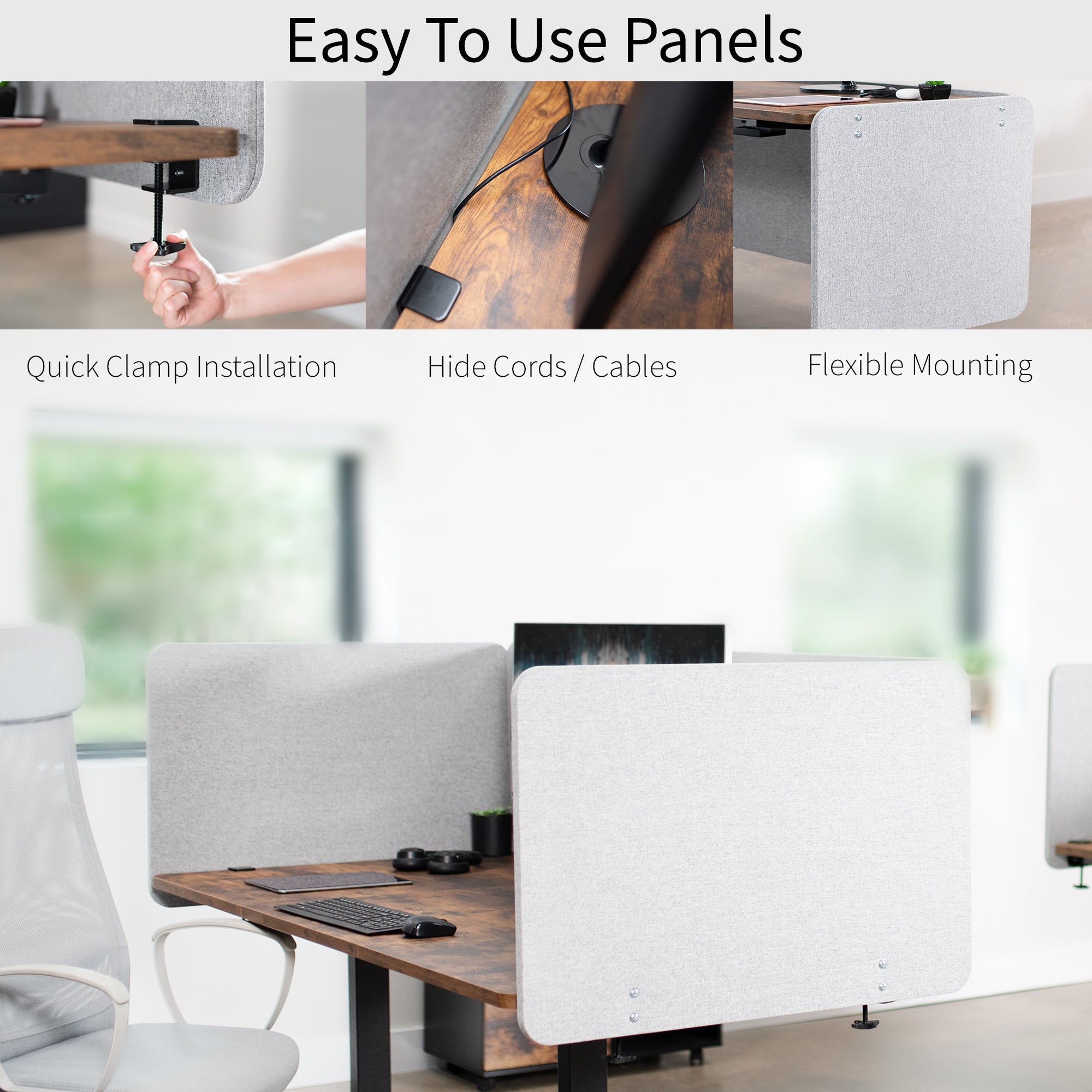 Gray Clamp-on/Screw-on Desk Privacy Panels (Set of 2) - Office Partition Screen for Workstation Privacy & Focus - Perfect for Open Offices, Cubicles & Home Workspaces