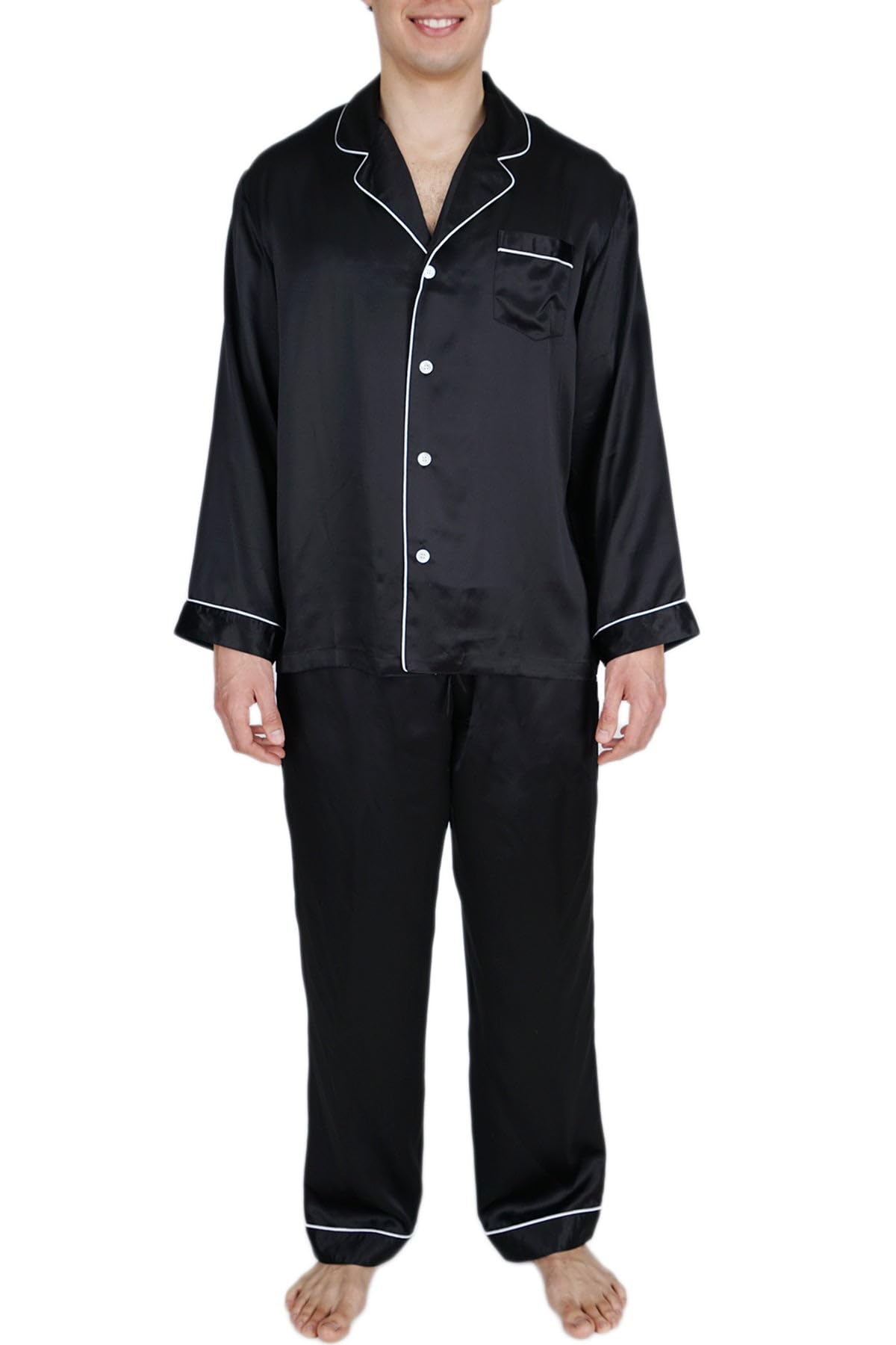 Luxury 100% Mulberry Silk Pajama Set for Men - Soft Breathable Sleepwear for Comfortable Nights - Perfect for Lounging, Travel & Romantic Gifts