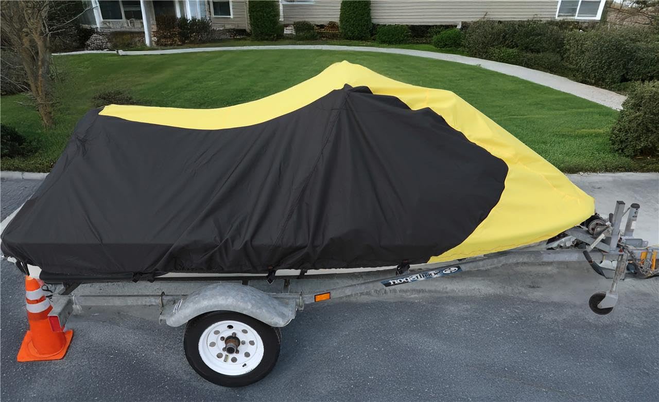 SBU Black/Yellow Heavy-Duty PWC Cover - Compatible with Sea-Doo Spark 2up 900 ACE 60HP (2021 Model) | Watercraft Protection for Storage & Outdoor Use