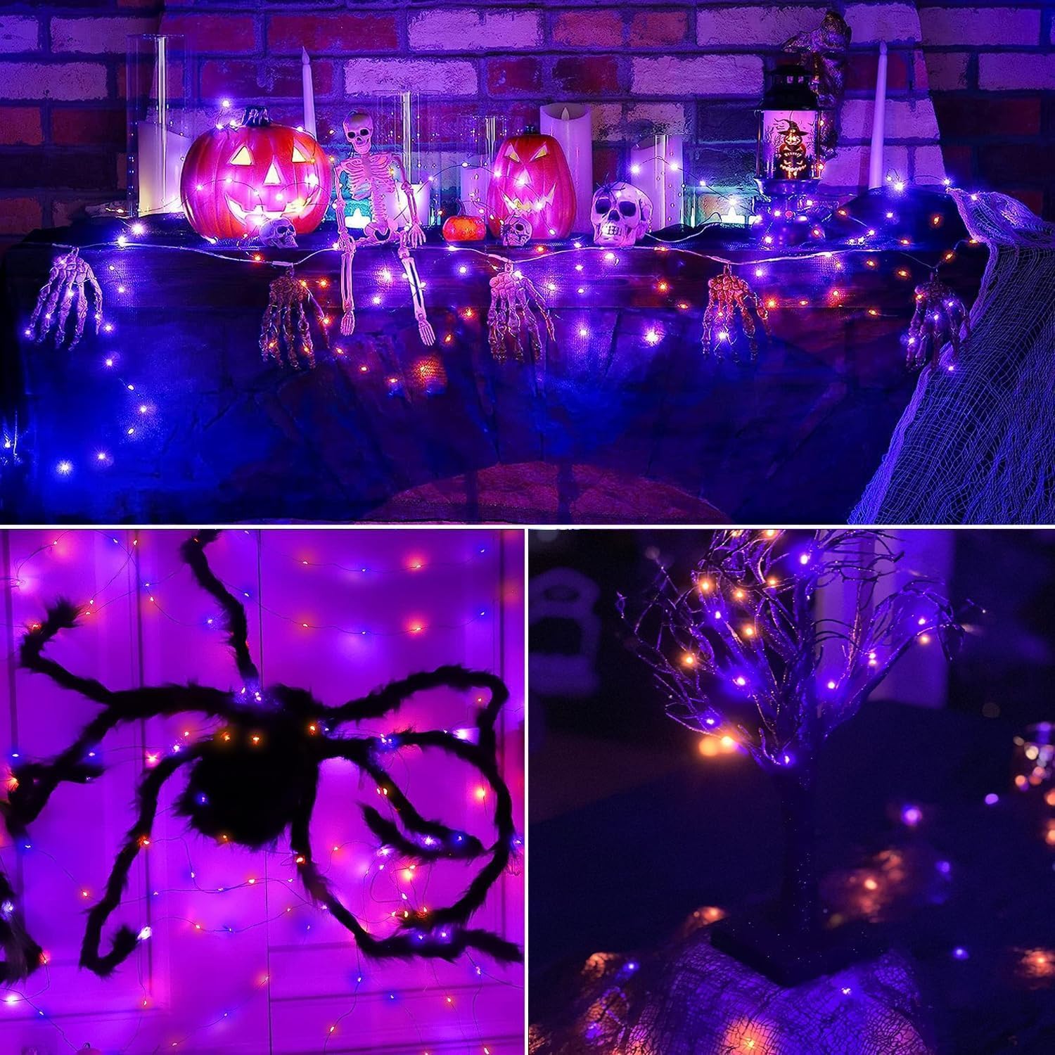 Joomer 2-Pack 100ft Solar String Lights - 300 LED Orange & Purple Halloween Fairy Lights with 8 Modes, Waterproof & Black Wire - Perfect for Halloween Decorations, Garden, Patio, and Outdoor Party Lighting