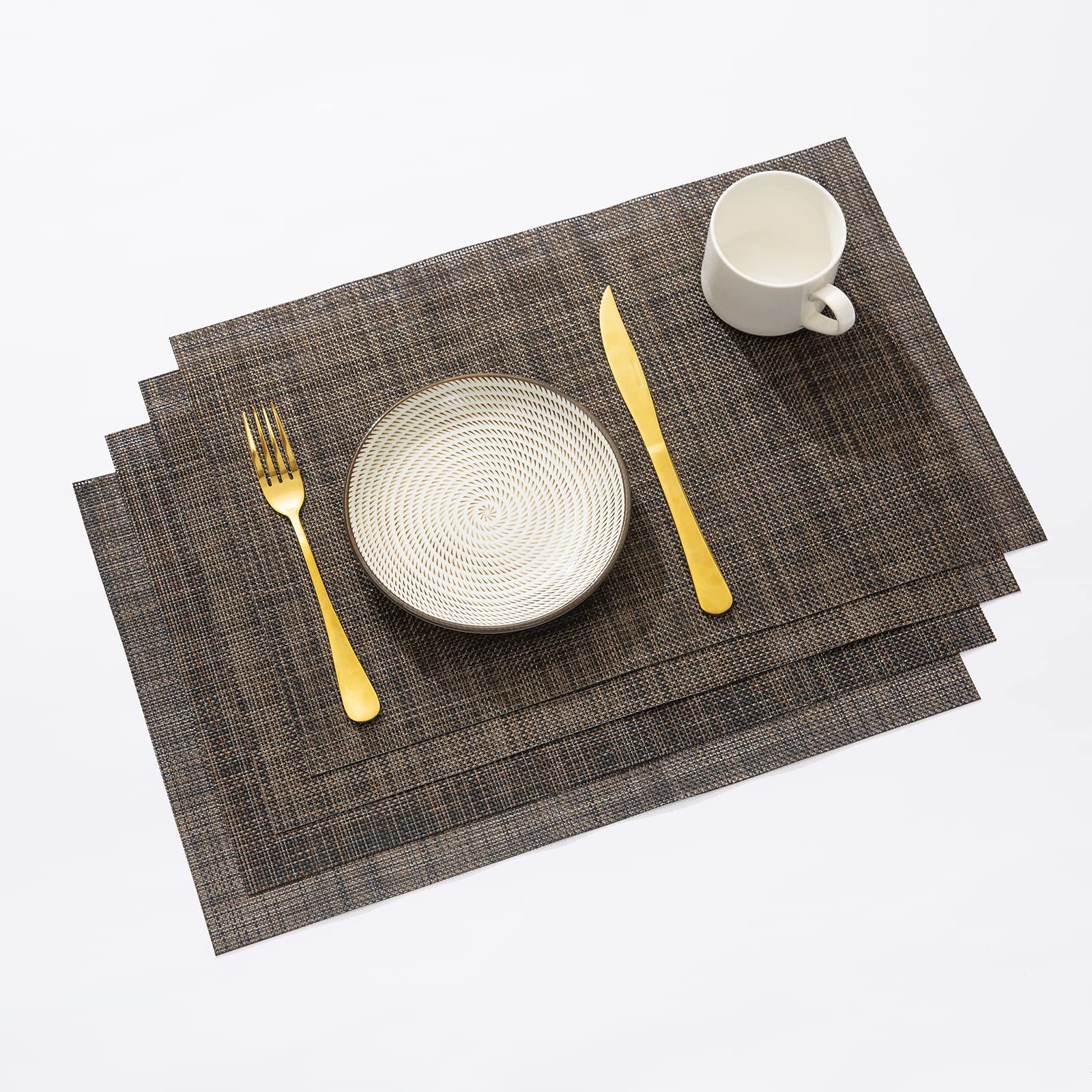 Joyouth Set of 6 Heat Resistant Non-Slip PVC Table Placemats - Washable Durable Woven Vinyl Dining Mats for Kitchen, Restaurant & Home Decor