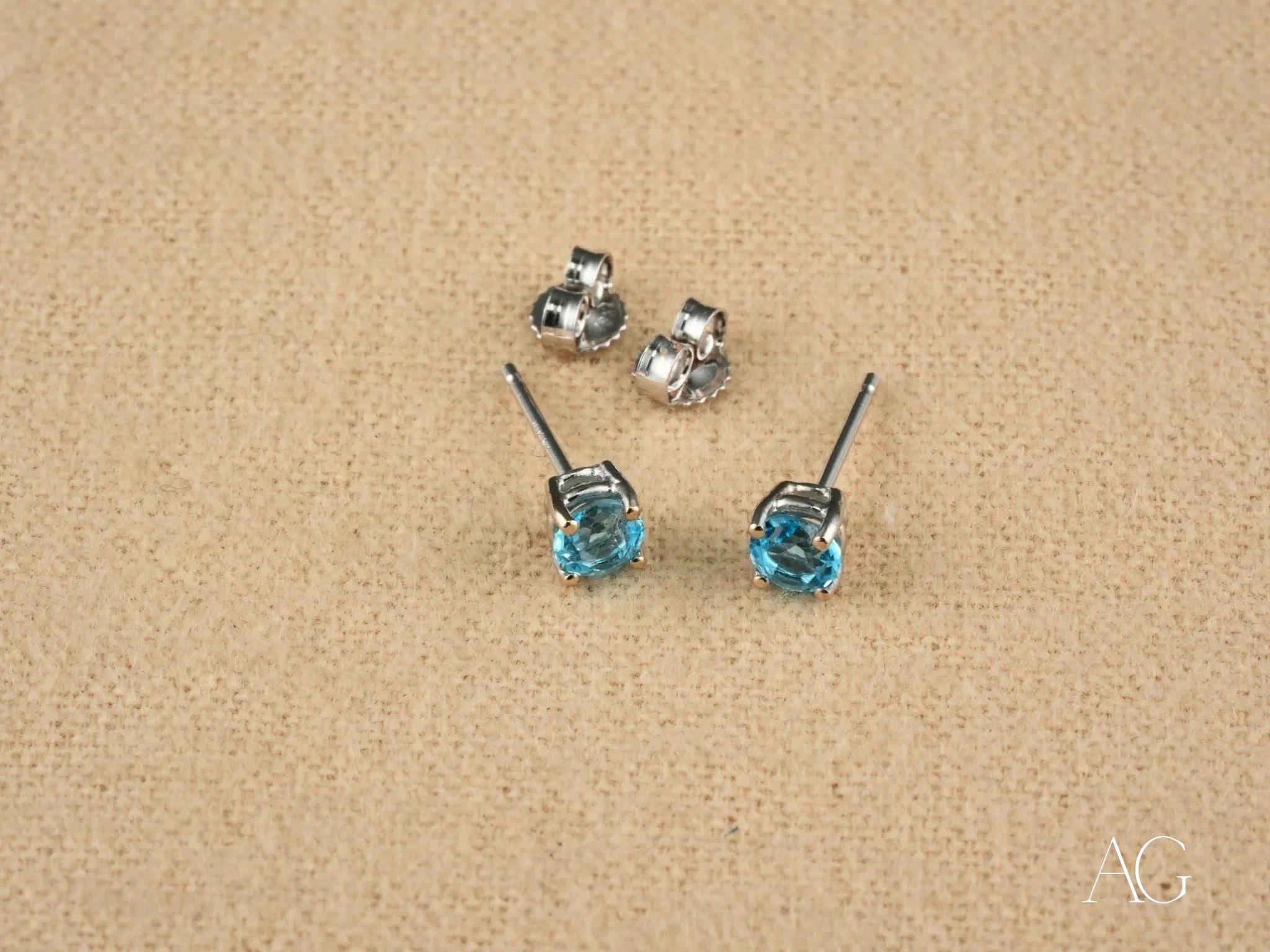 18k White Gold Blue Topaz Stud Earrings | Dainty & Elegant Jewelry for Women | Perfect for Weddings, Parties & Everyday Wear